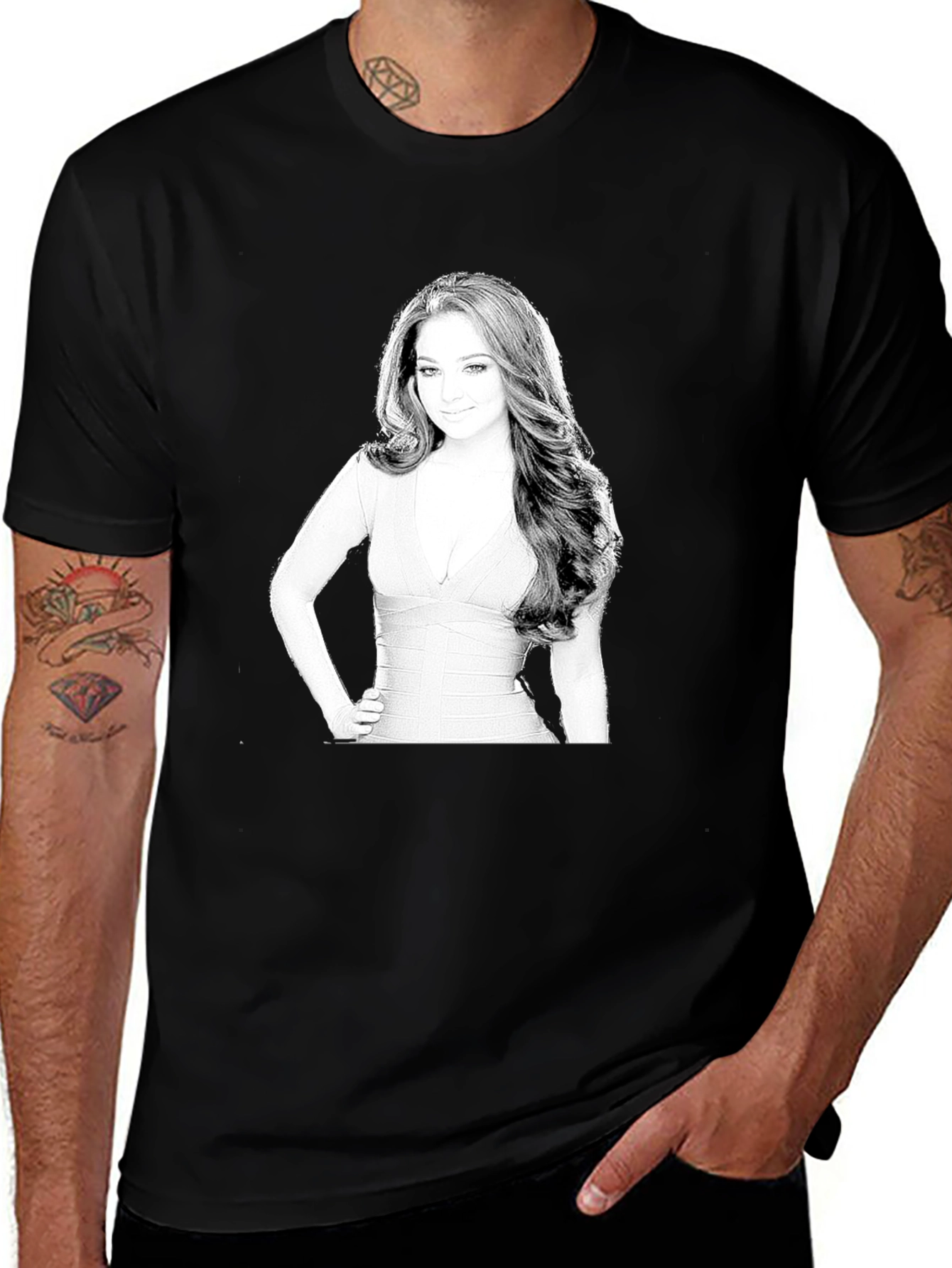 Variant 15 of Black T-Shirt with Woman Portrait Graphic