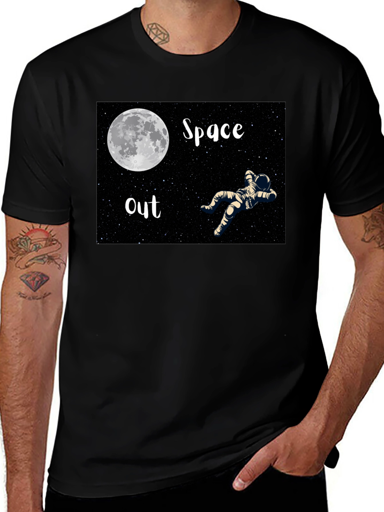 Space Out Black T-Shirt - Astronaut Moon Design