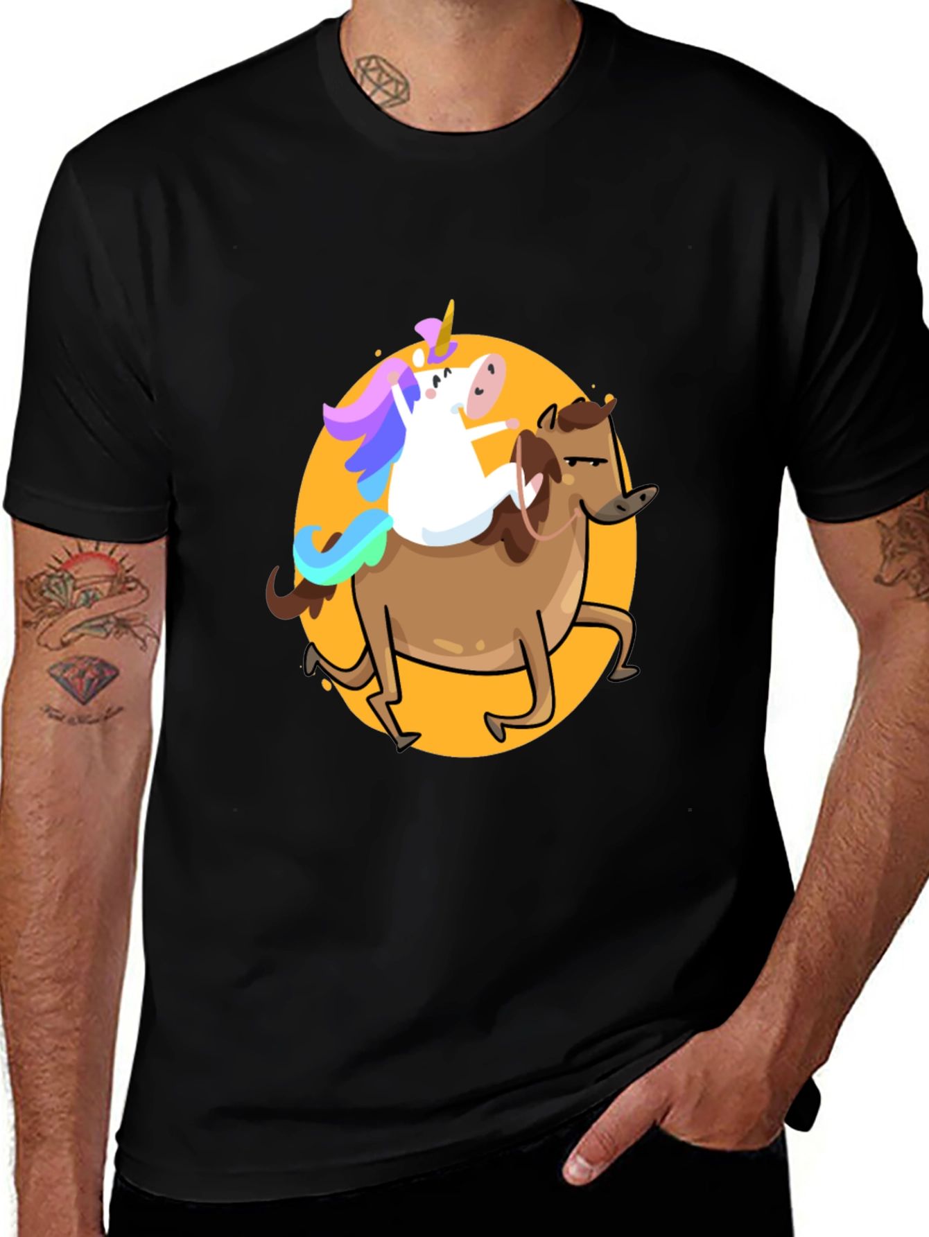 Variant 3 of Unicorn Riding Horse Graphic T-Shirt - Fun & Unique Tee