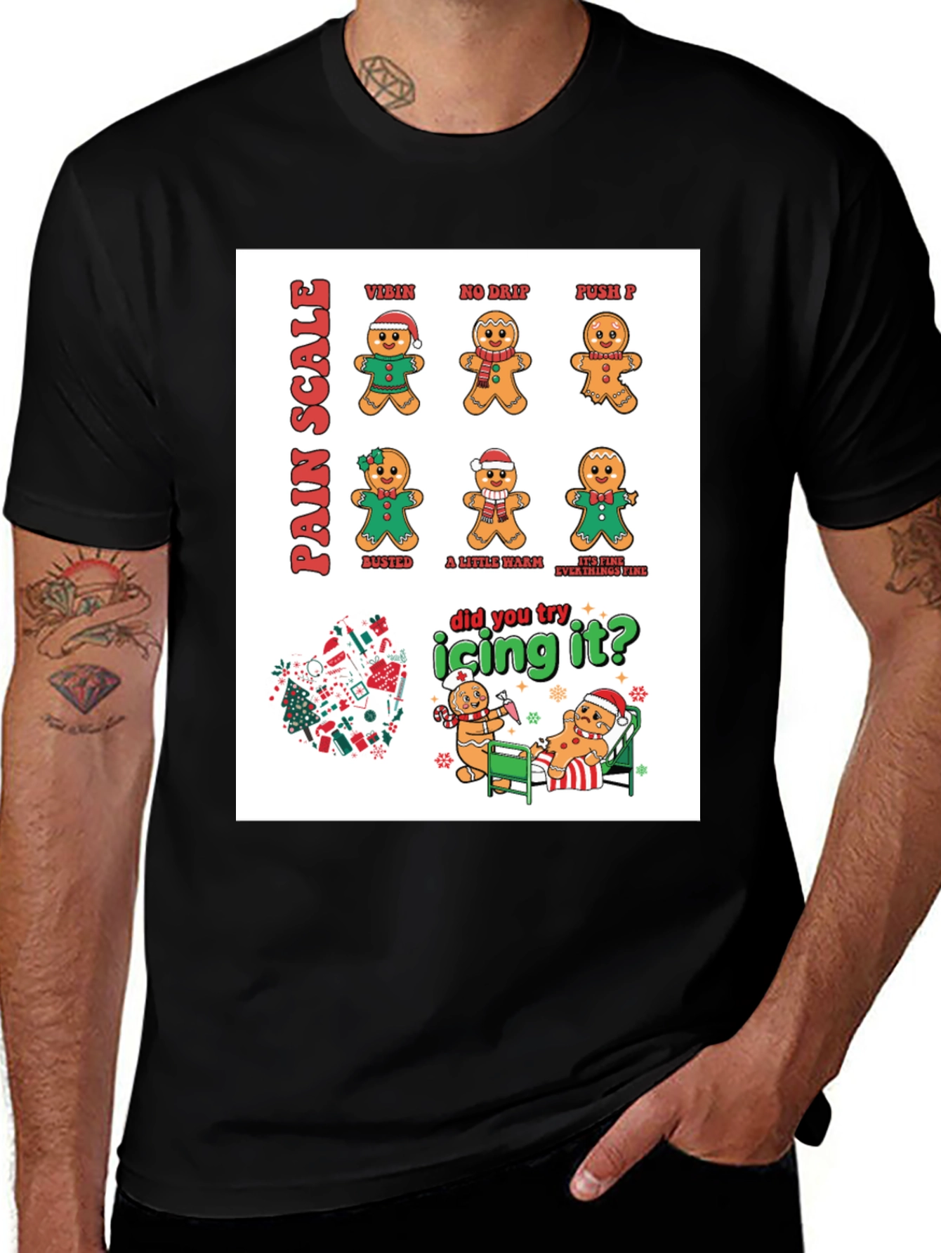 Variant 9 of Gingerbread Man Pain Scale Graphic Tee