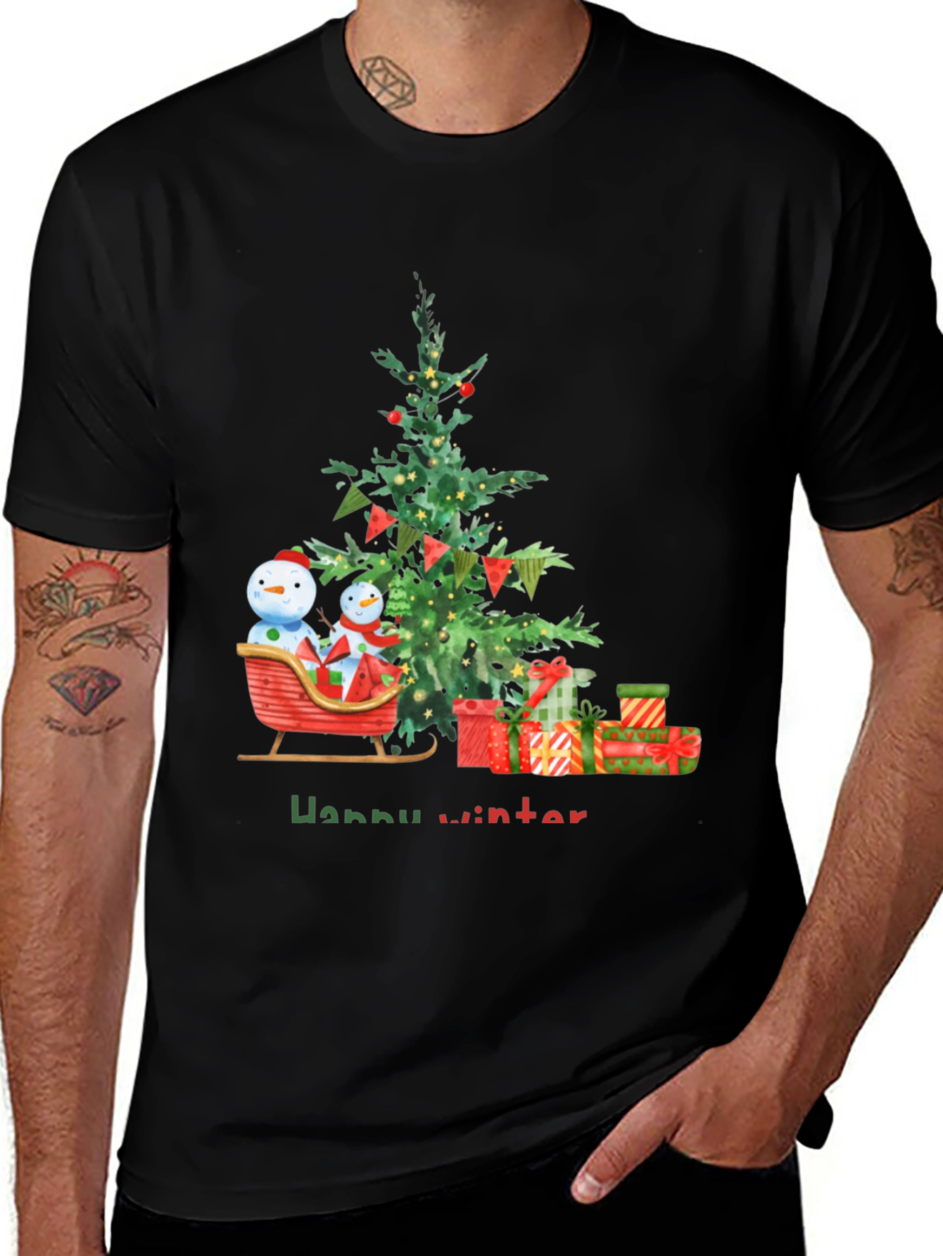 Happy Winter T-Shirt with Christmas Tree Design