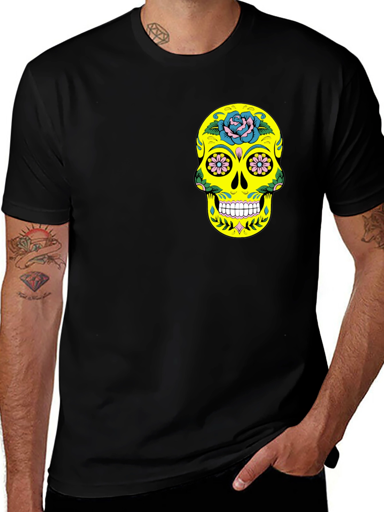 Variant 17 of Sugar Skull Graphic Tee - Black Cotton T-Shirt