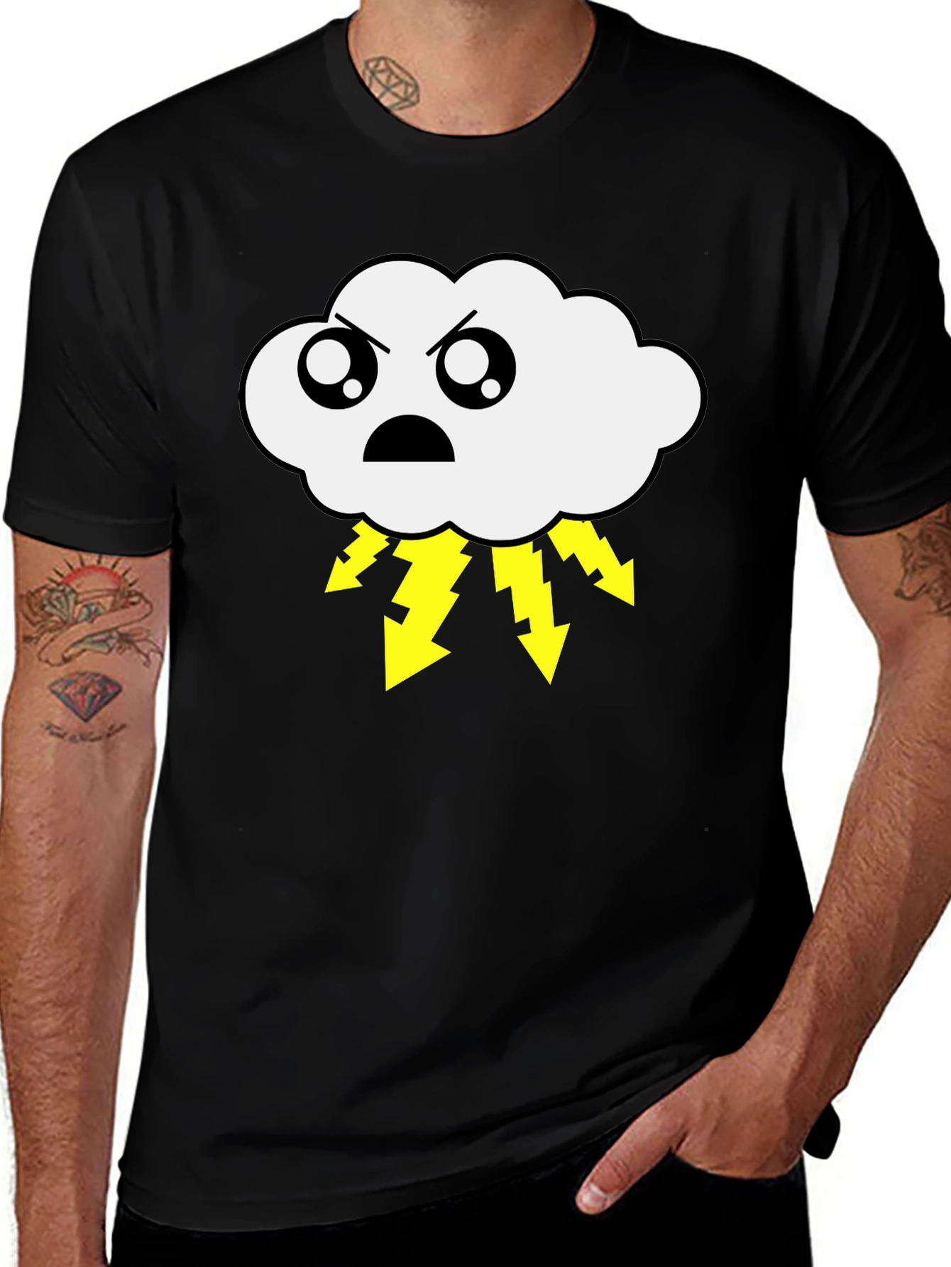 Variant 18 of Angry Cloud Lightning Bolt Graphic Tee - Black