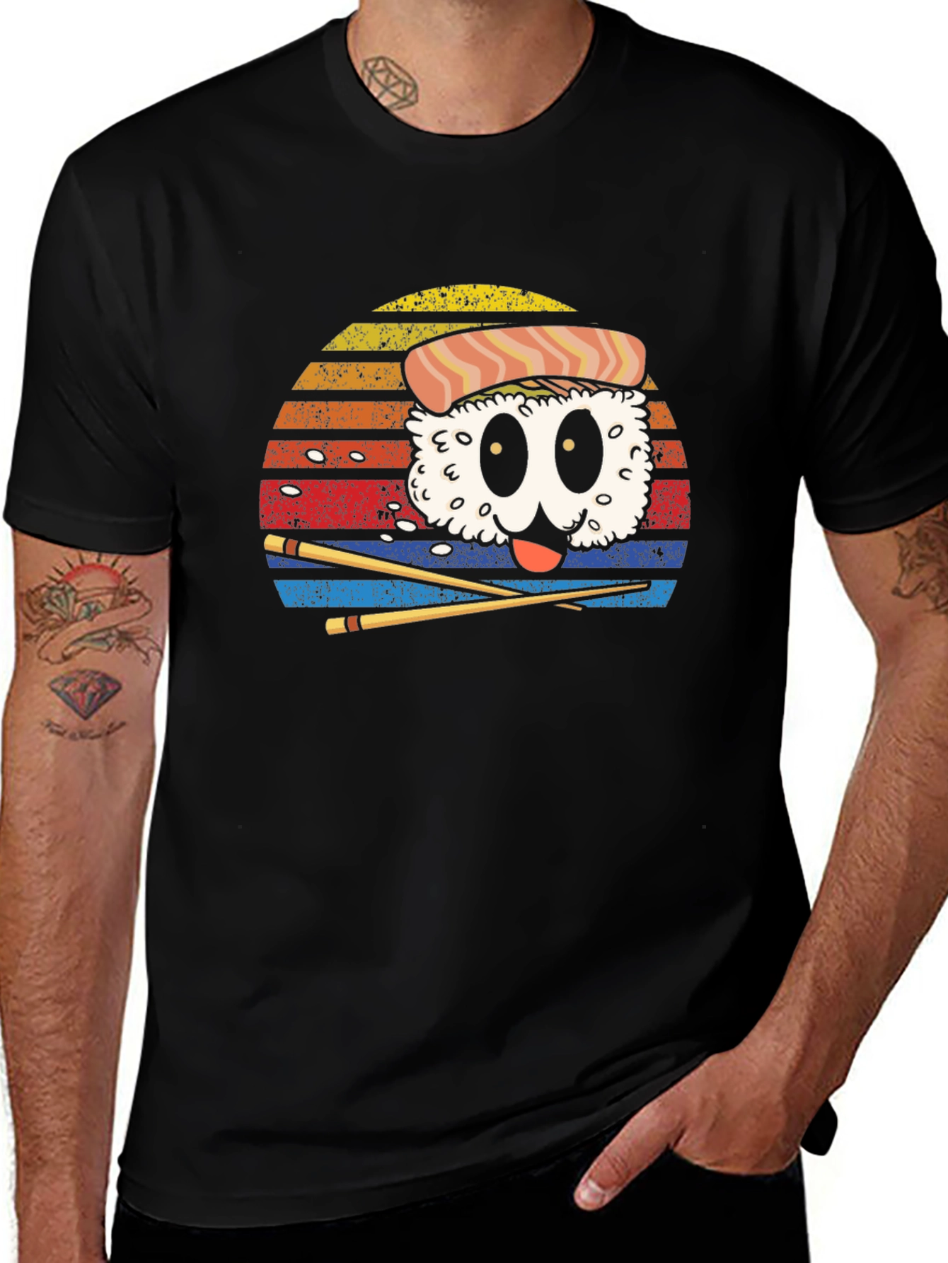 Variant 25 of Sushi Cartoon Graphic Black T-Shirt