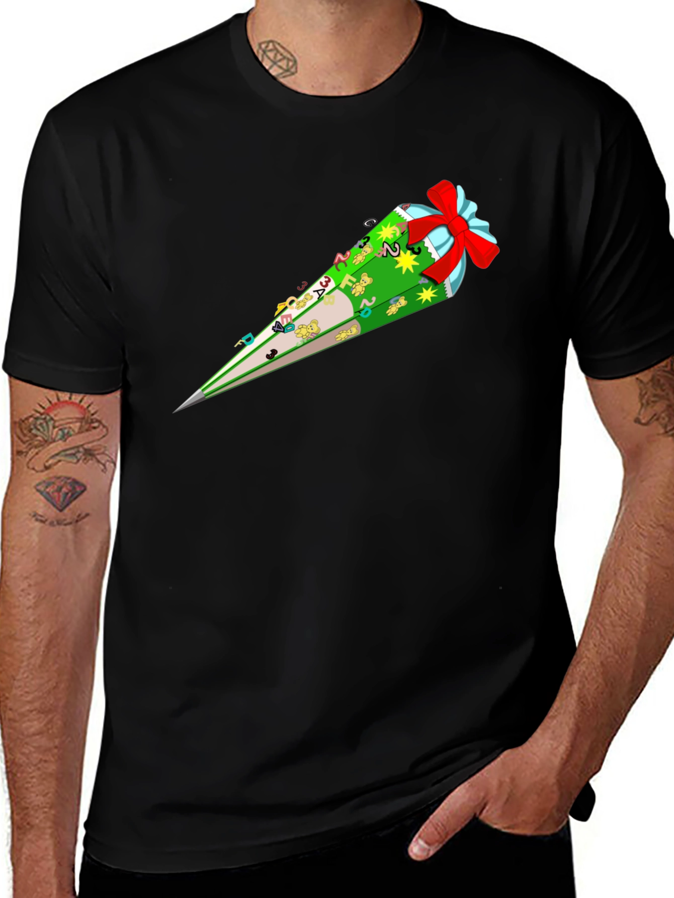 Variant 26 of Novelty Black T-Shirt with Candy Cone Graphic