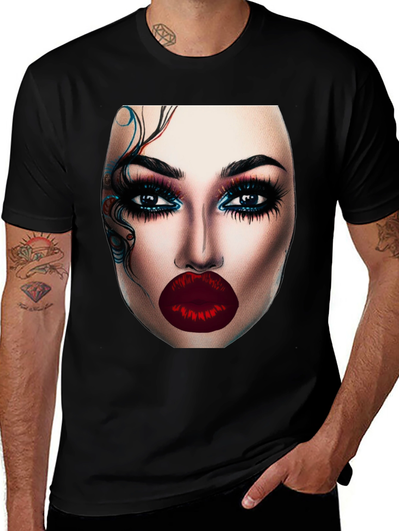 Variant 17 of Glamorous Makeup Face Graphic Black T-Shirt