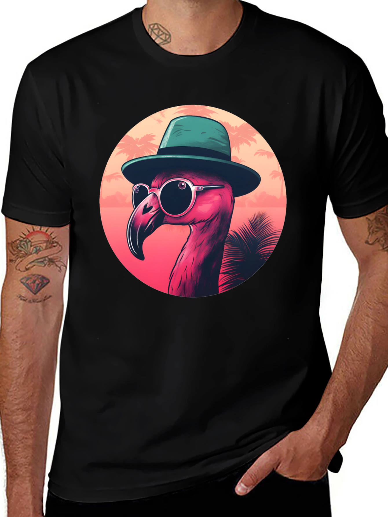 Variant 12 of Cool Flamingo Tee: Sunglasses & Hat Design