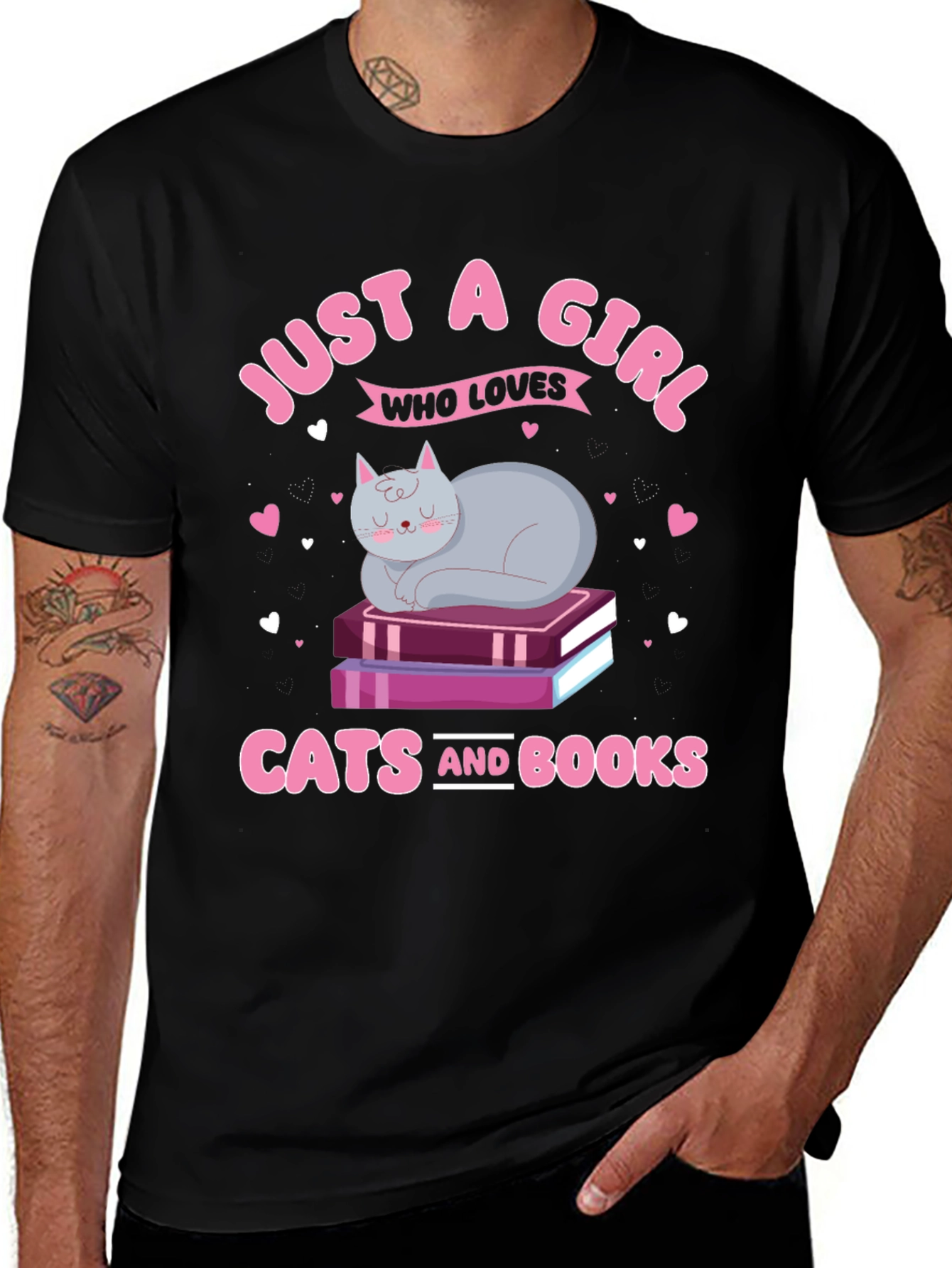 Variant 4 of Cute Cat and Books Graphic T-Shirt