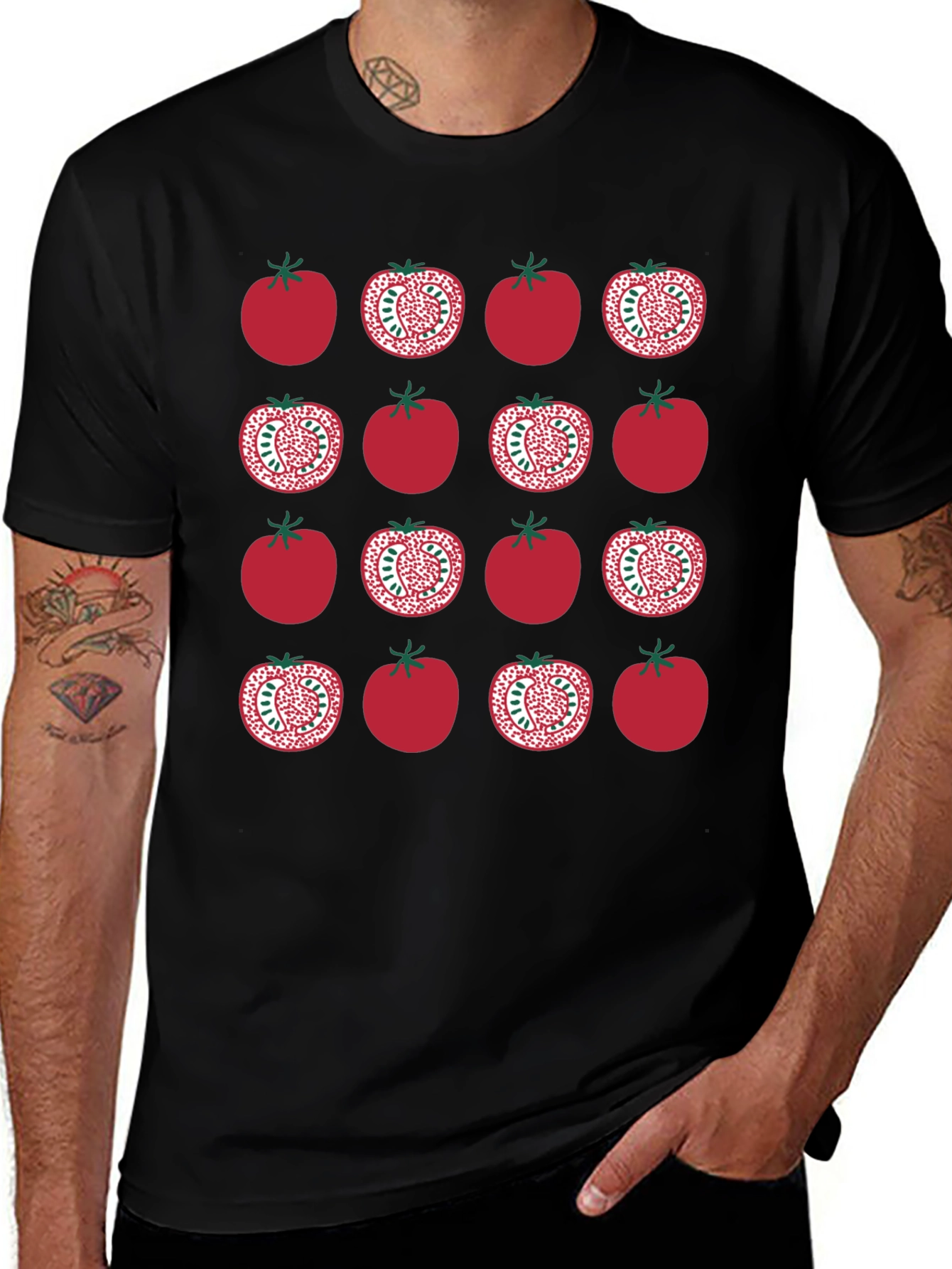 Variant 7 of Tomato Pattern Black T-Shirt