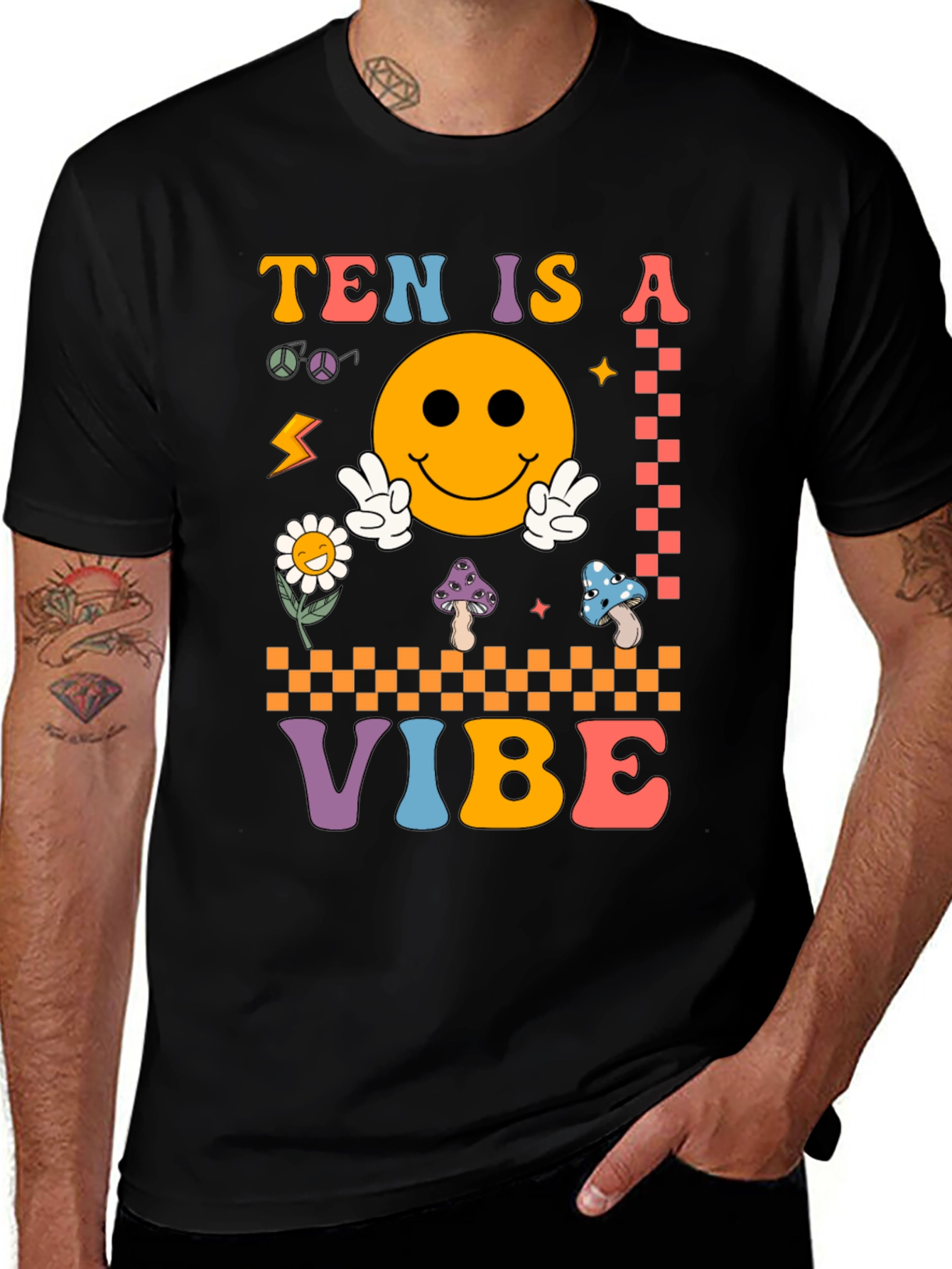 Variant 12 of Ten Is A Vibe Retro Graphic T-Shirt