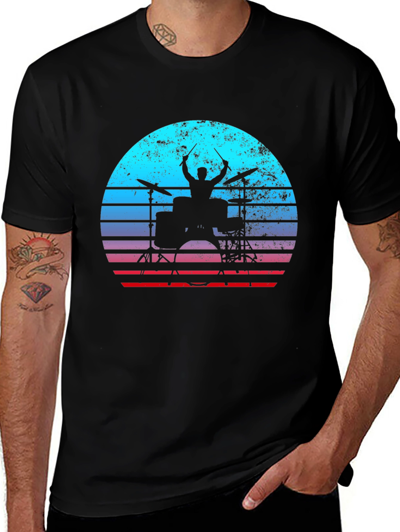 Variant 28 of Drummer Sunset Graphic Tee - Music Lover Shirt