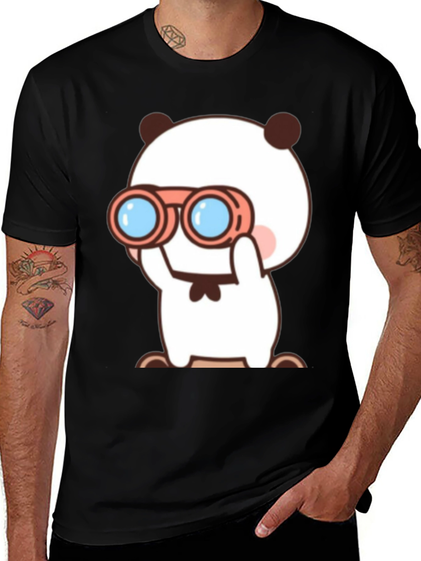 Variant 13 of Cute Cartoon Panda Binoculars Black T-Shirt