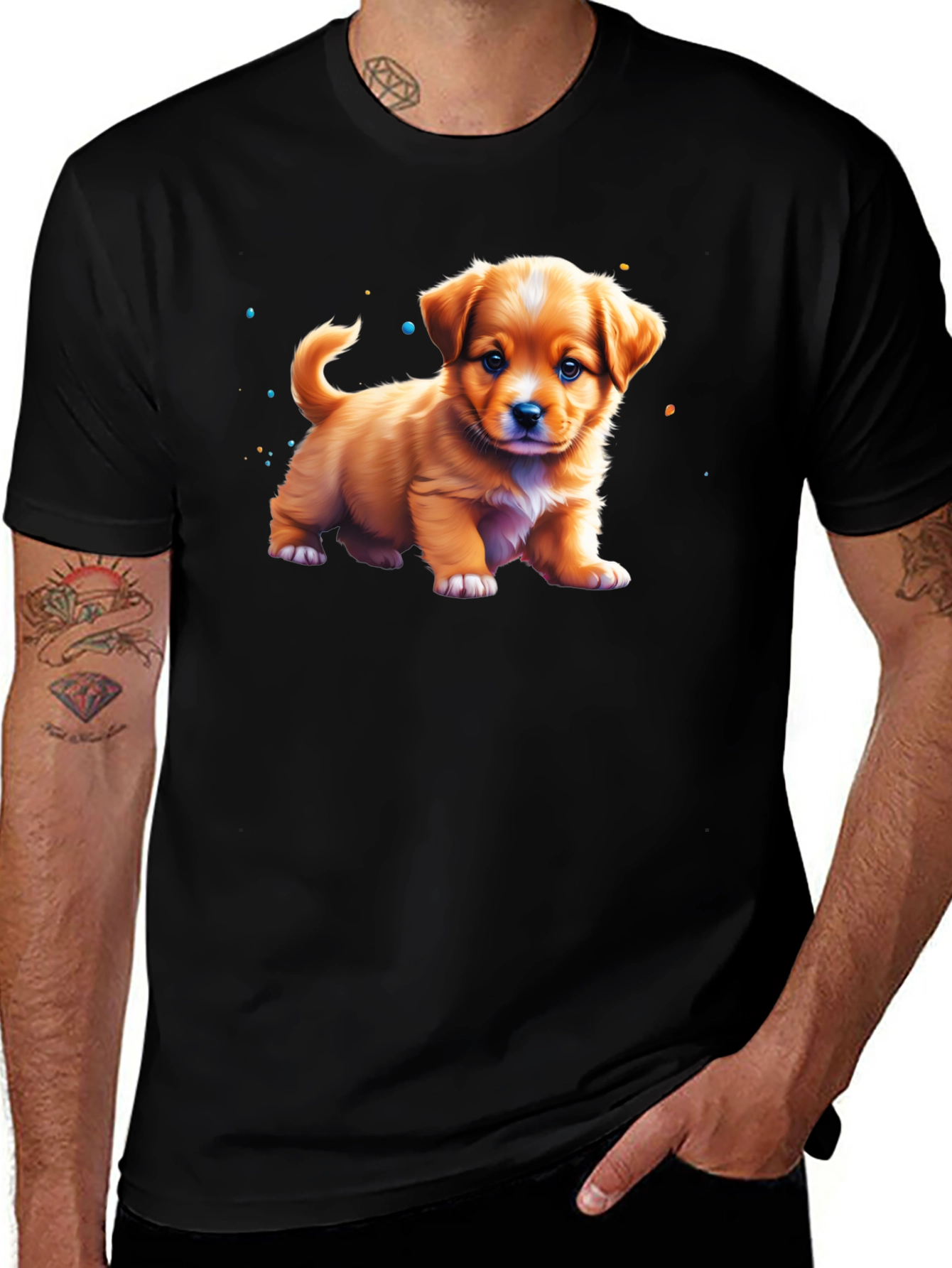 Variant 30 of Cute Puppy Graphic Tee - Soft Black Cotton T-Shirt