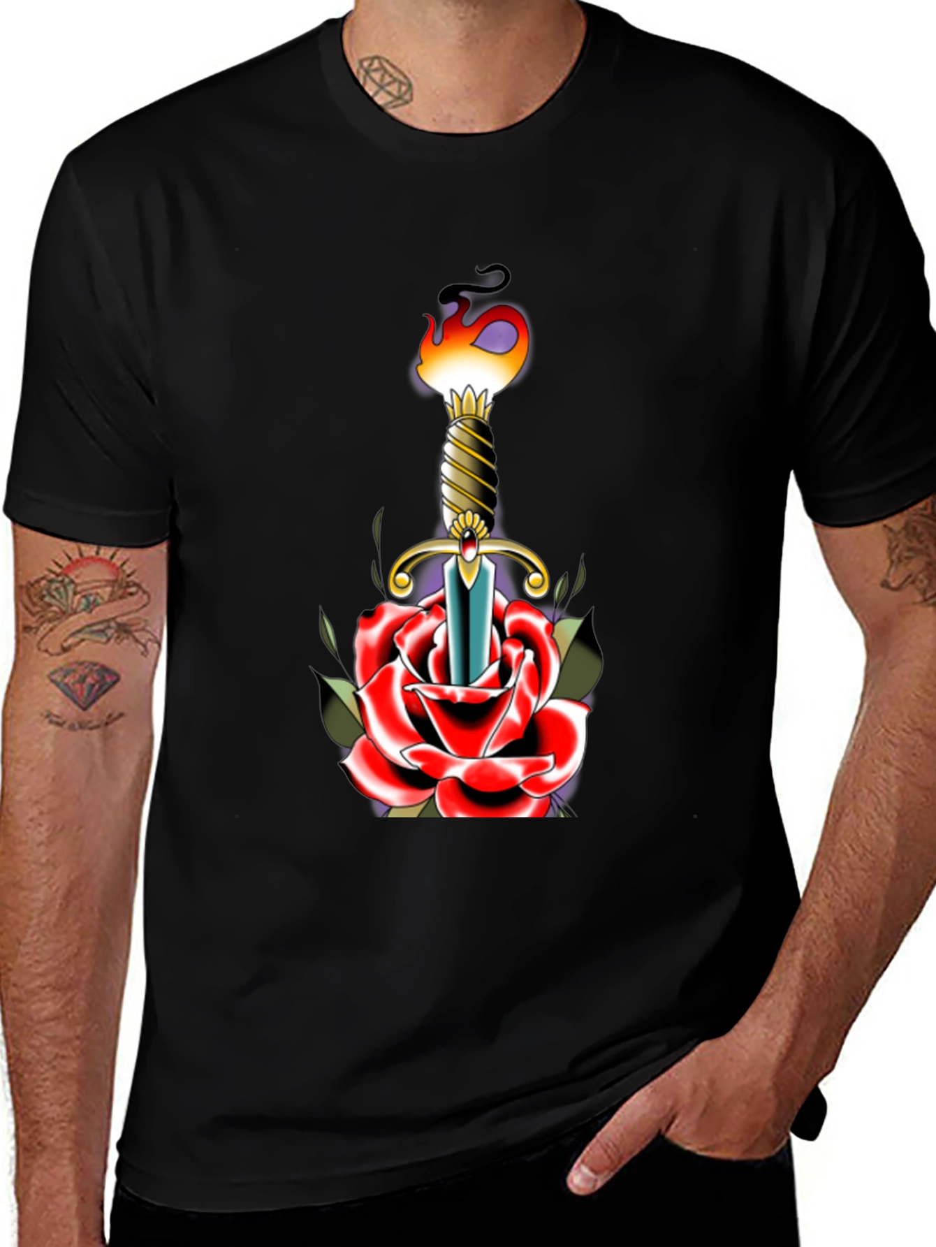 Variant 23 of Sword & Rose Graphic Tee - Vintage Tattoo Style T-Shirt