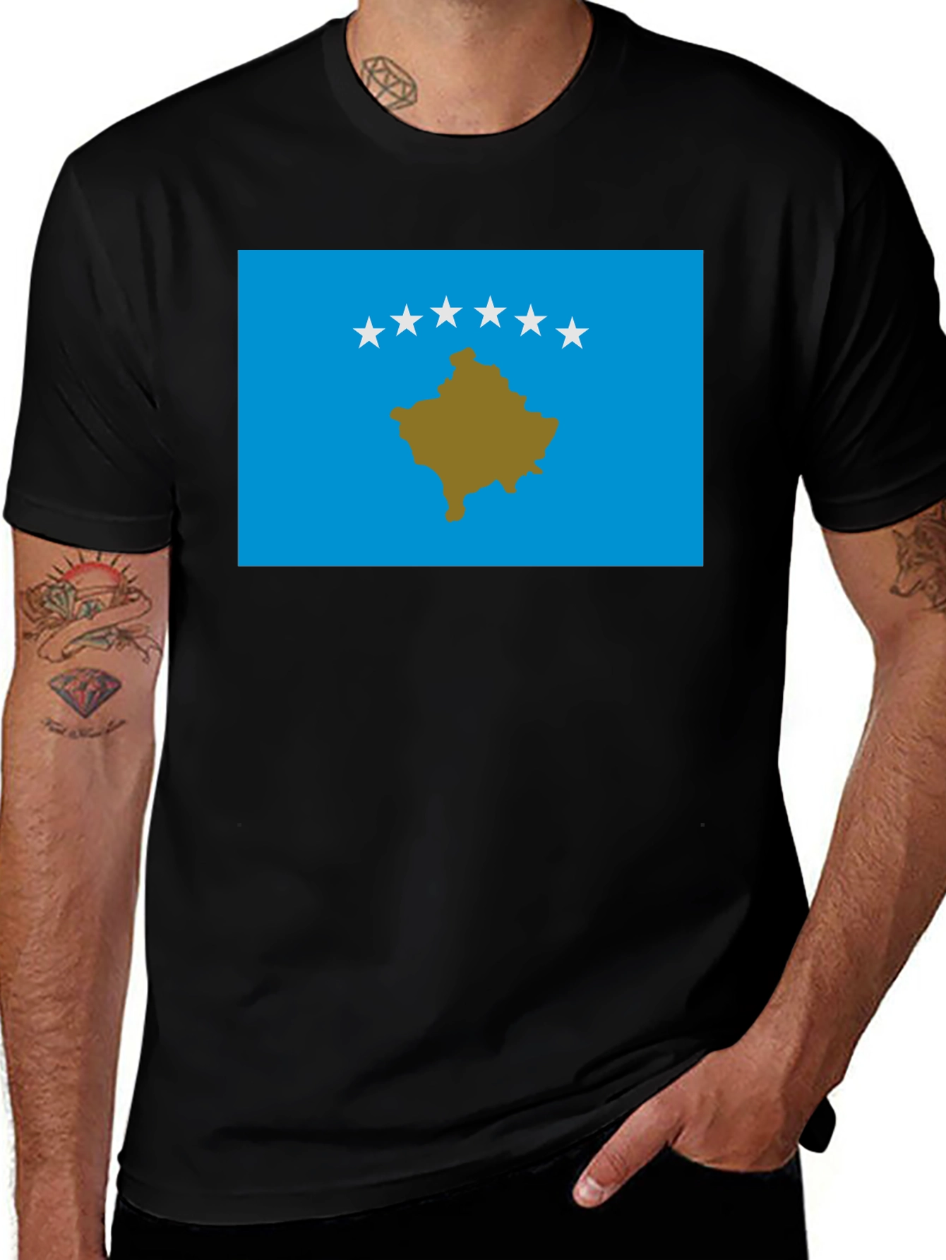 Kosovo Flag Graphic T-Shirt - Black