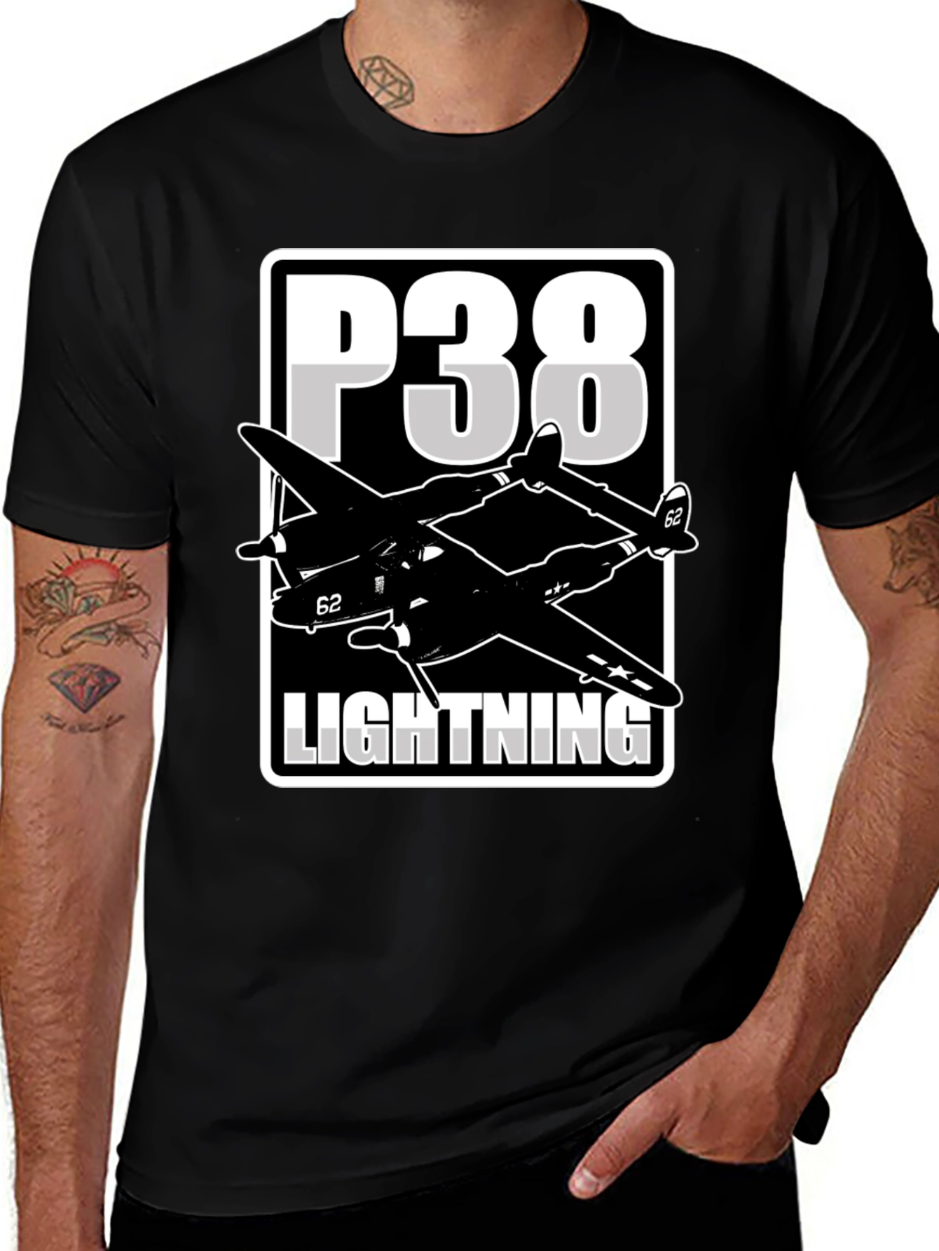 P-38 Lightning Graphic Tee - Classic Airplane Design