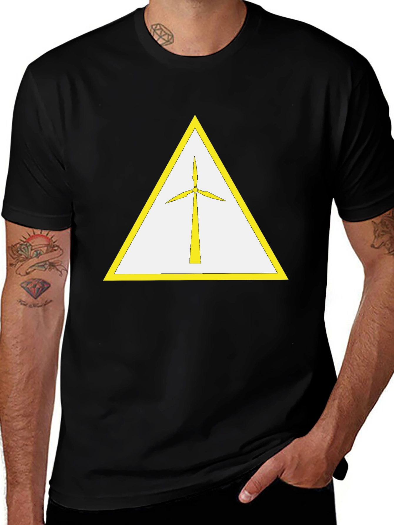 Variant 20 of Wind Turbine T-Shirt - Yellow Triangle Design