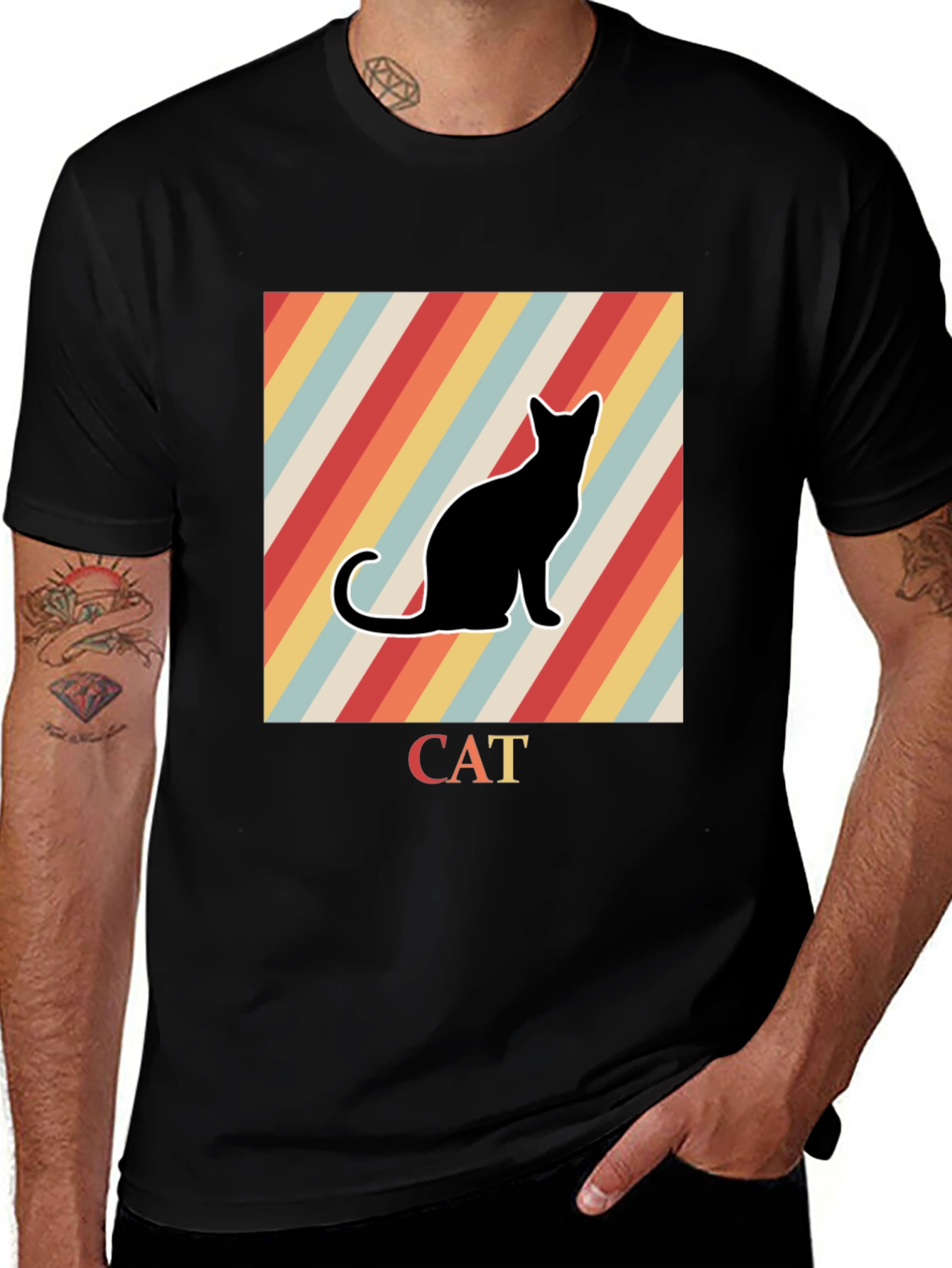 Variant 30 of Retro Cat Graphic T-Shirt - Black