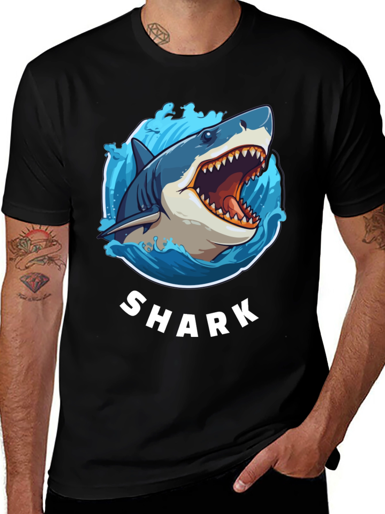 Variant 18 of Shark Graphic Print Black T-Shirt