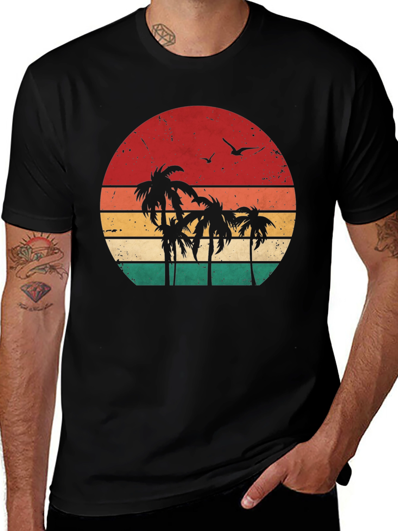 Variant 30 of Retro Sunset Palm Tree Graphic Tee - Vacation Vibes