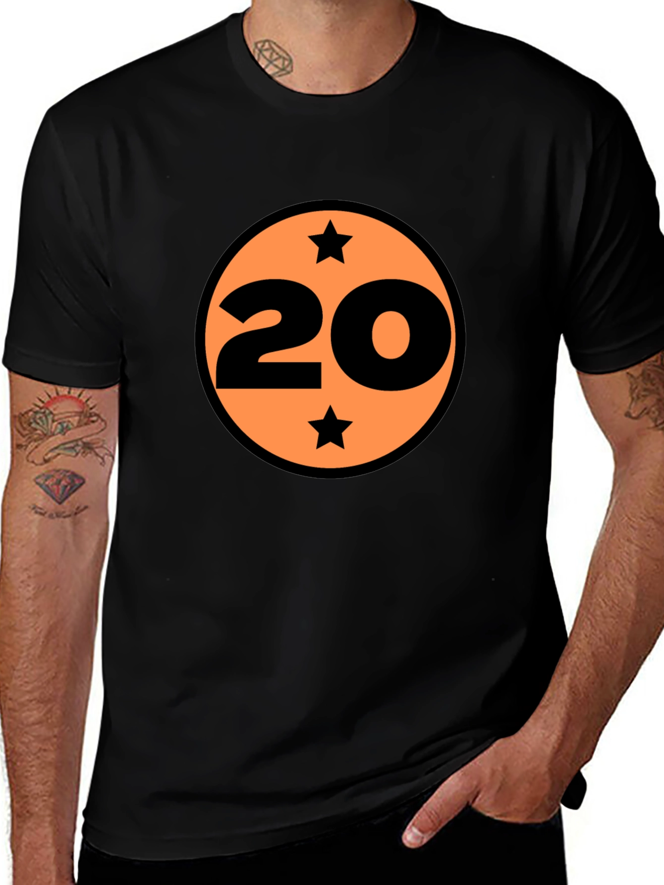 Bold 20 Star Graphic Black T-Shirt