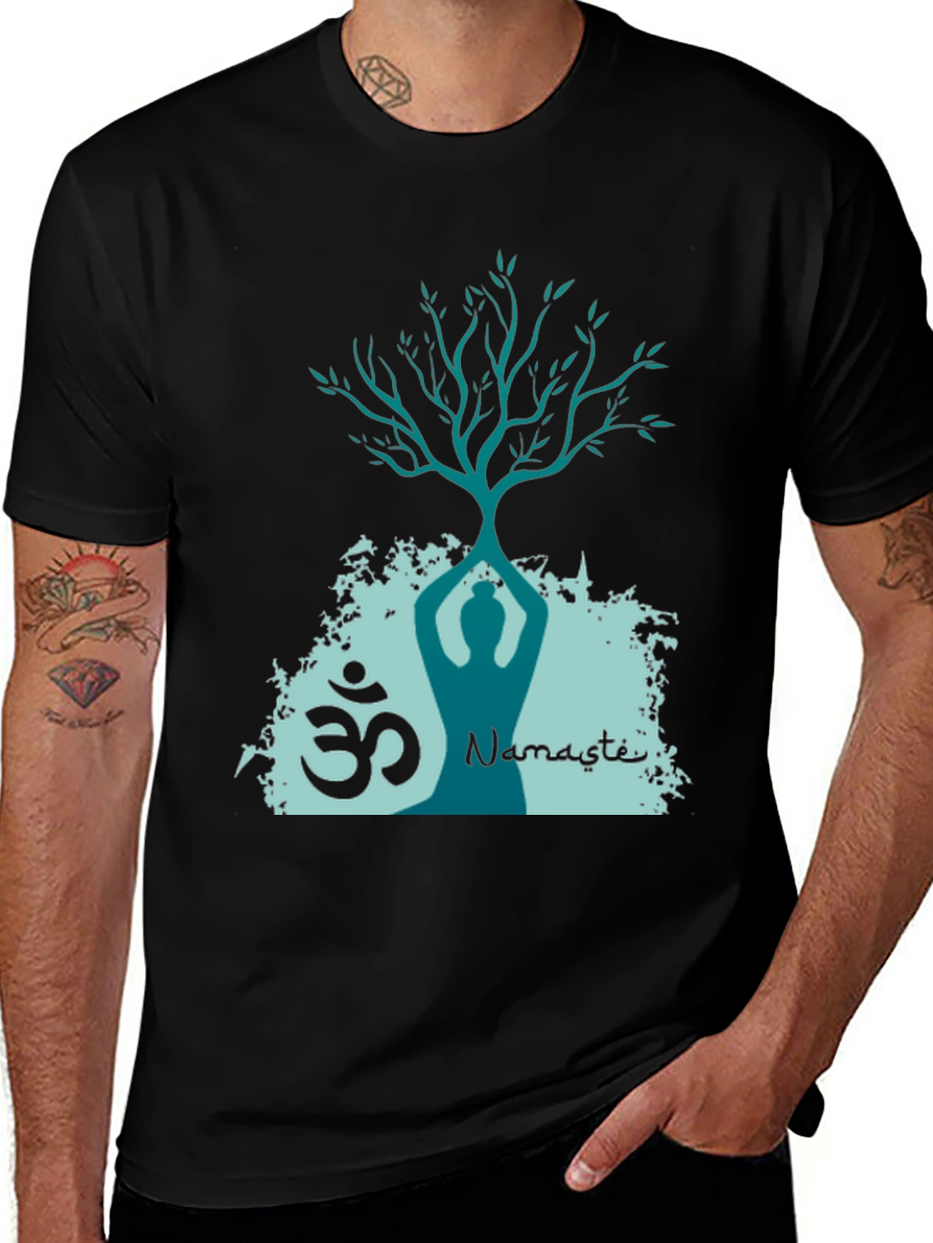 Variant 4 of Namaste Yoga Tree T-Shirt - Meditative Design