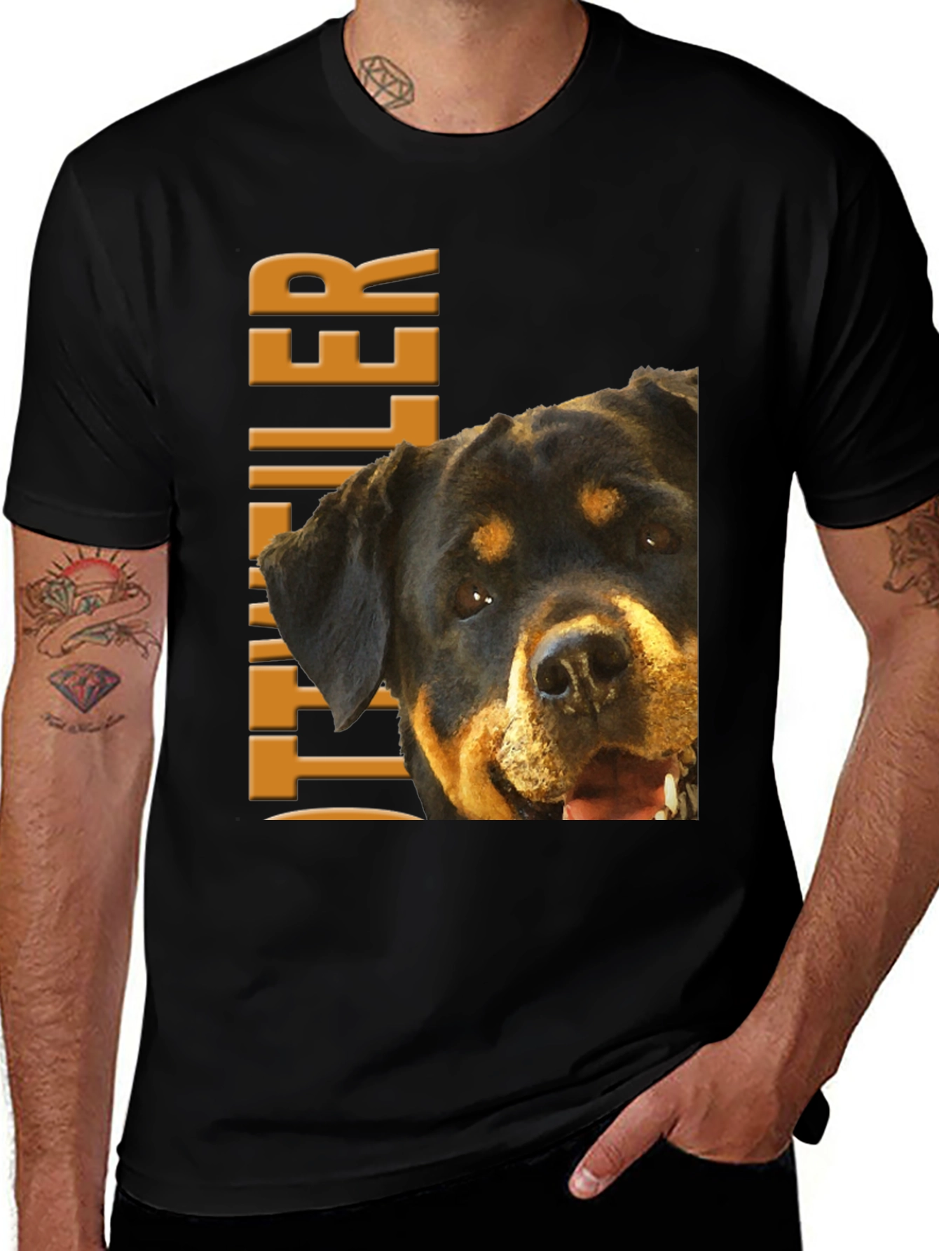 Rottweiler Dog Graphic Tee - Black Cotton T-Shirt