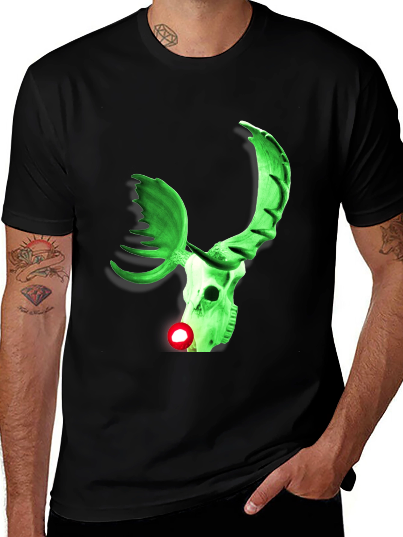 Variant 9 of Green Skull Reindeer Graphic Tee