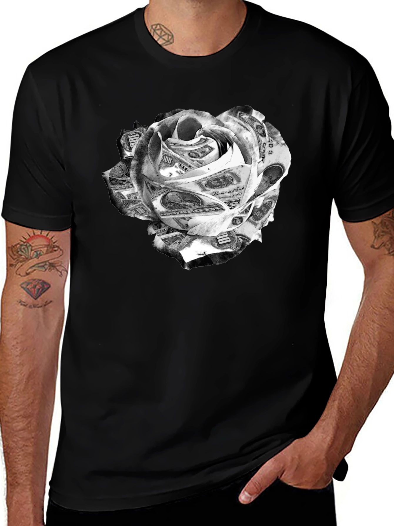 Variant 25 of Money Rose Graphic Tee - Black Cotton