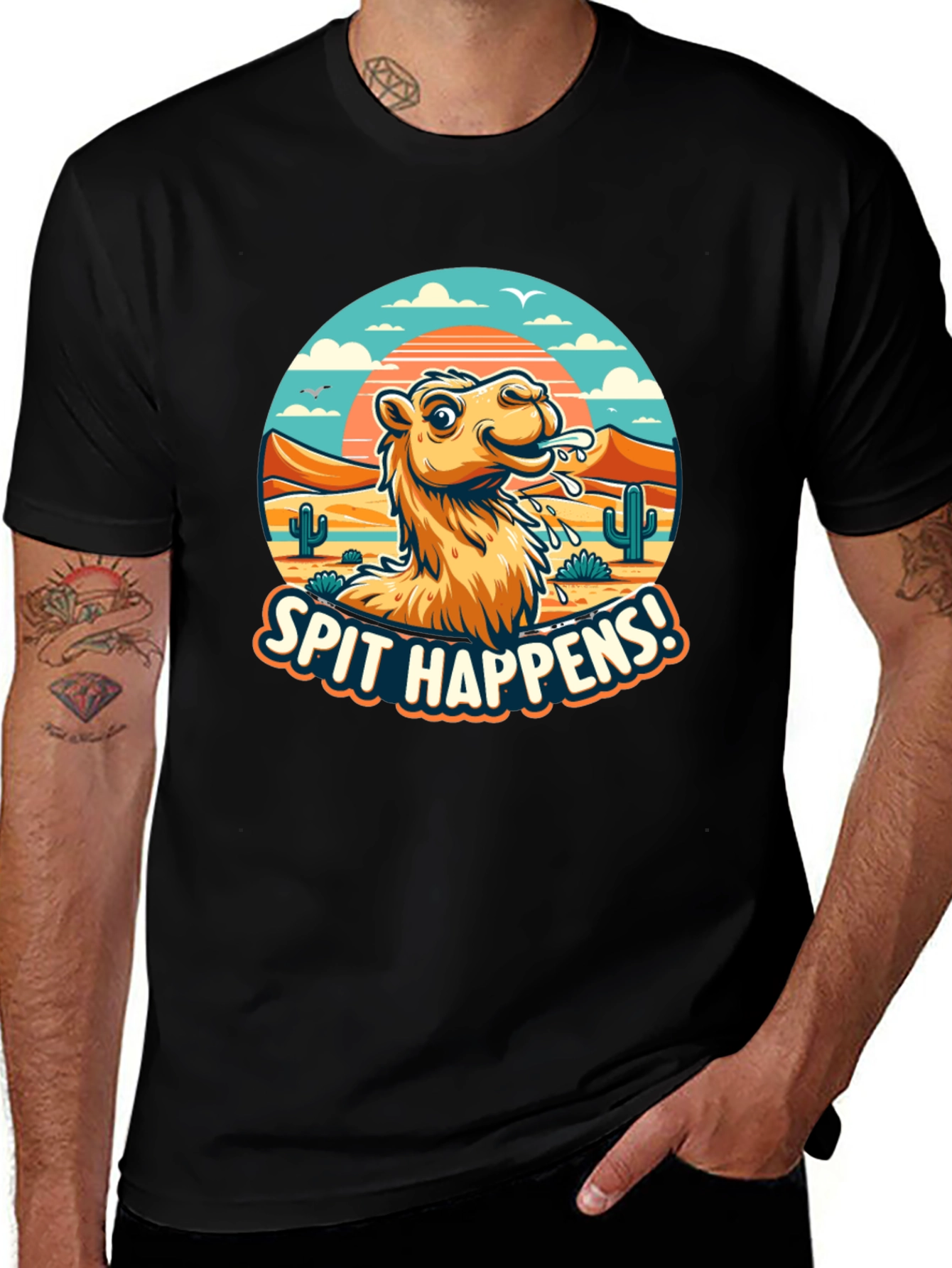 Variant 14 of Spit Happens Camel T-Shirt - Funny Desert Tee