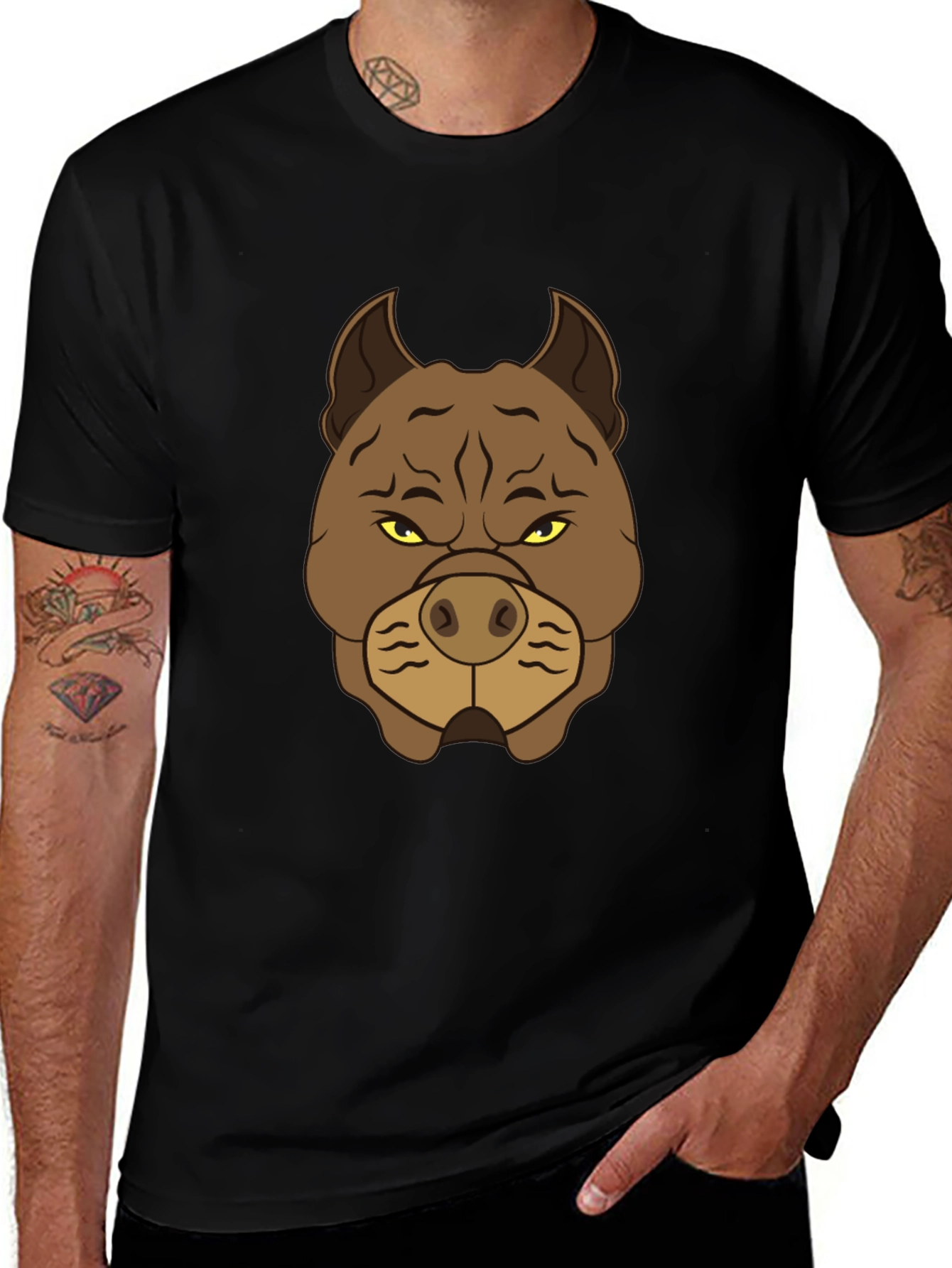Variant 15 of Men's Black T-Shirt with Cartoon Pitbull Design