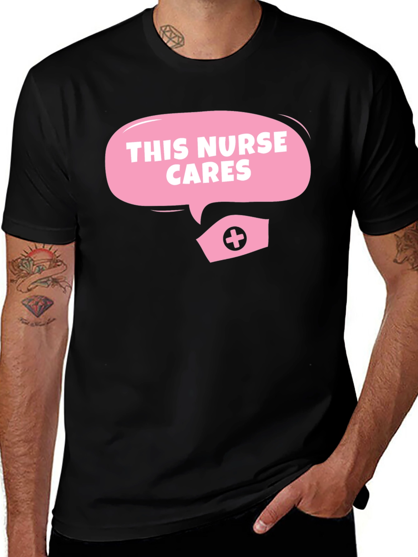 Variant 14 of This Nurse Cares - Black T-Shirt