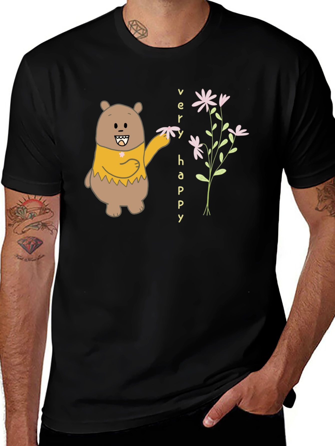 Variant 20 of Cute Bear Graphic Tee - "Very Happy" Design