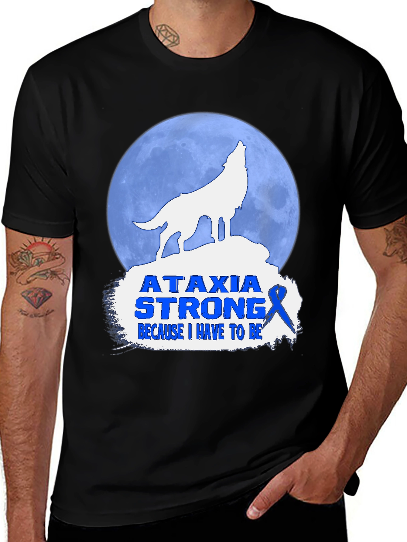 Ataxia Strong T-Shirt - Wolf Howling Design