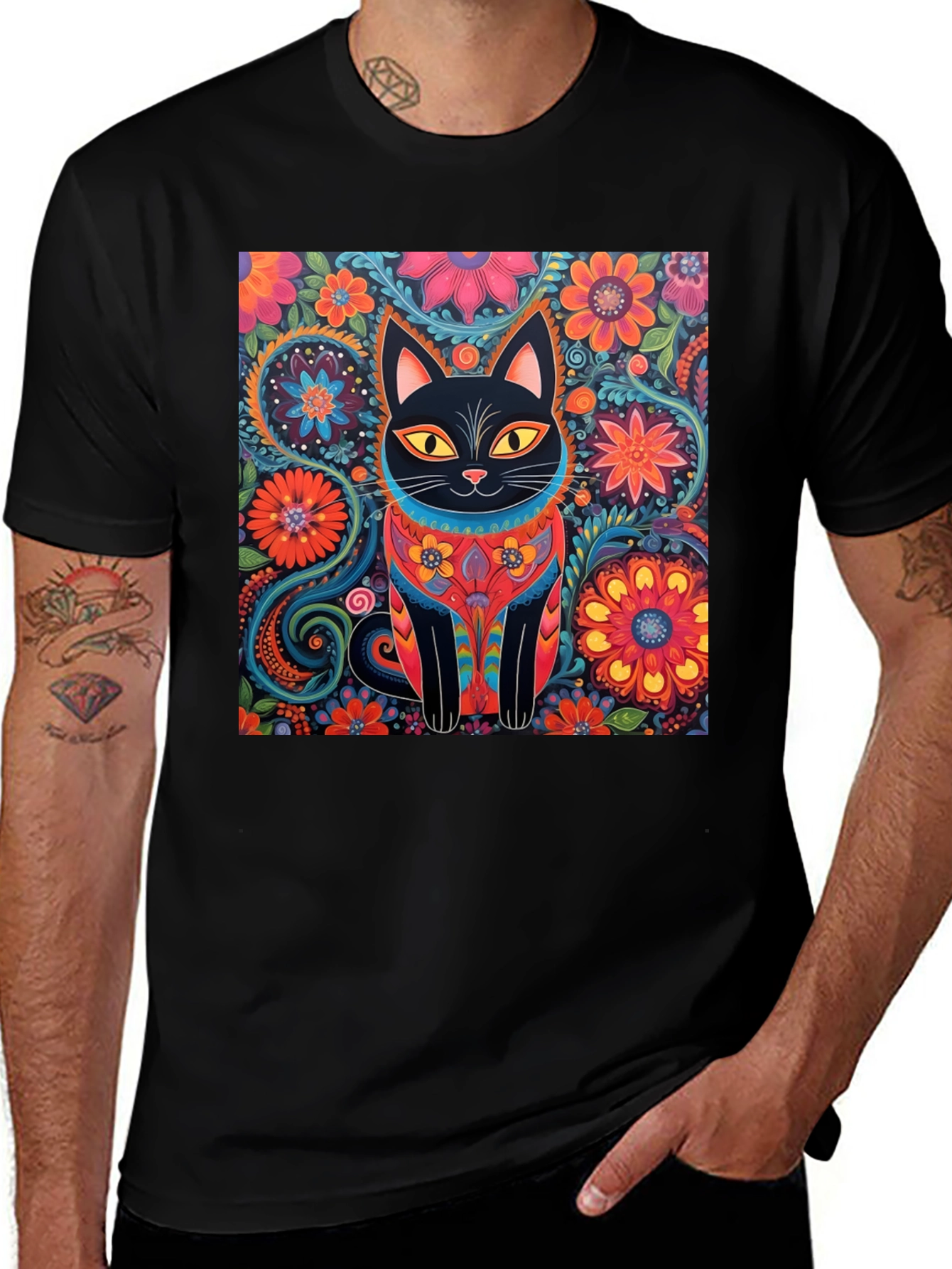 Variant 13 of Floral Cat Graphic Tee - Unique Design T-Shirt