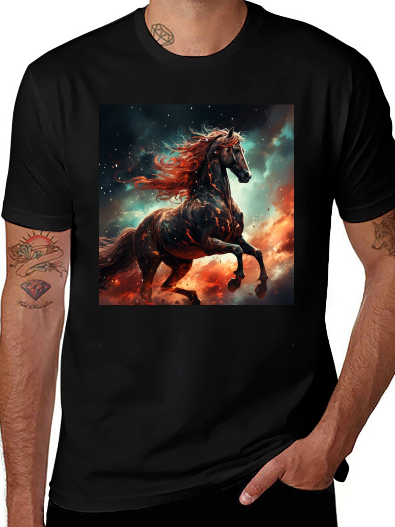 Variant 12 of Fiery Horse Graphic Tee - Black Cotton