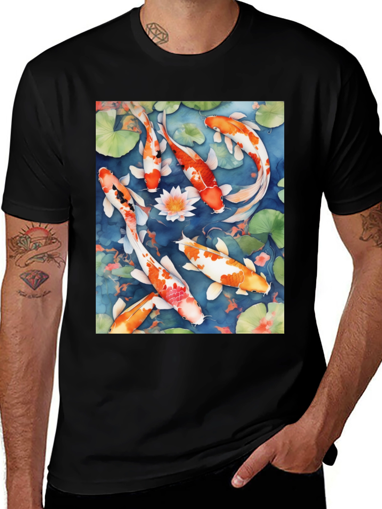 Variant 15 of Koi Pond Graphic Tee - Artistic Watercolor Design