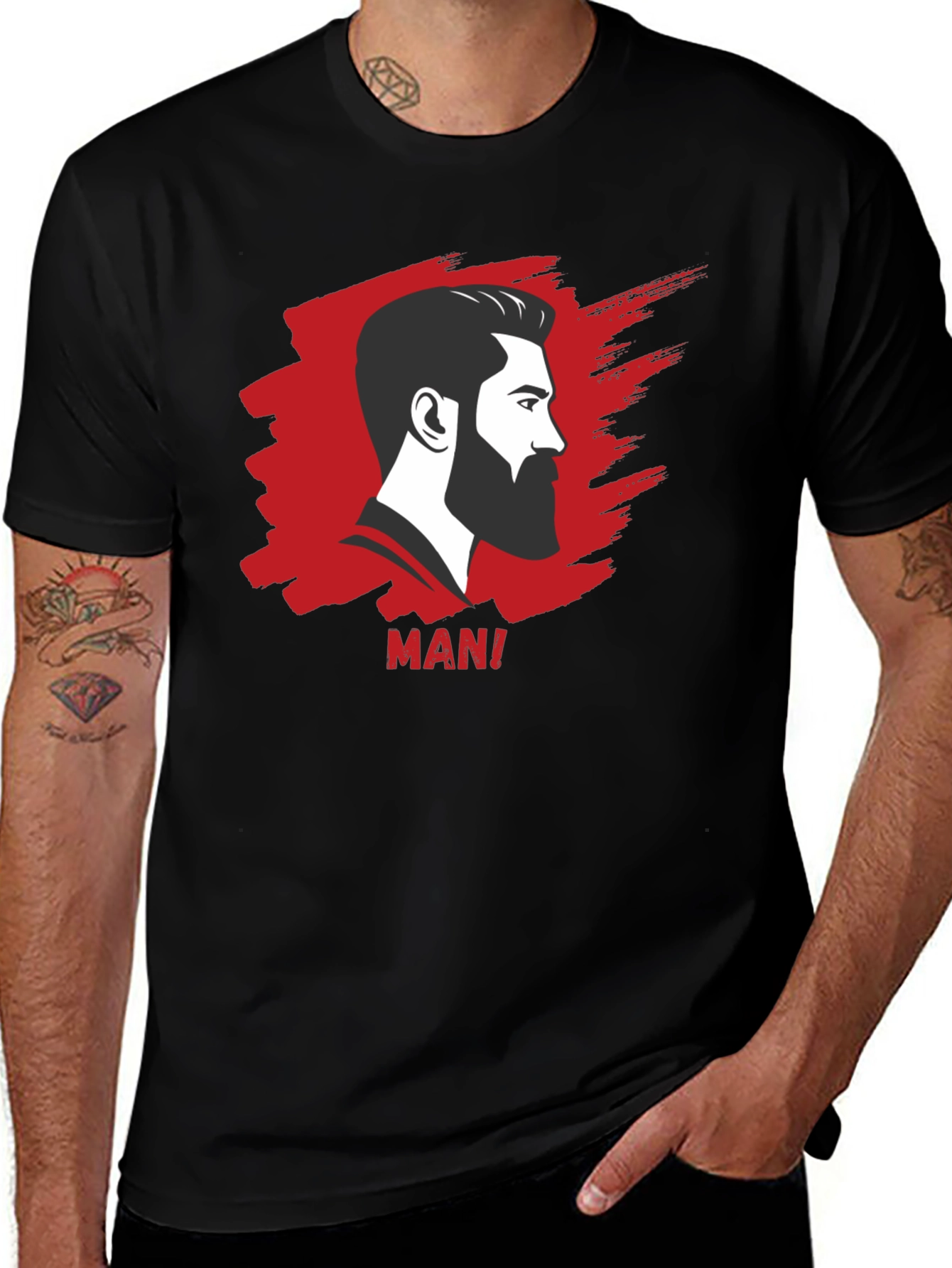 Variant 3 of Bearded Man Graphic Tee - Cool Black T-Shirt