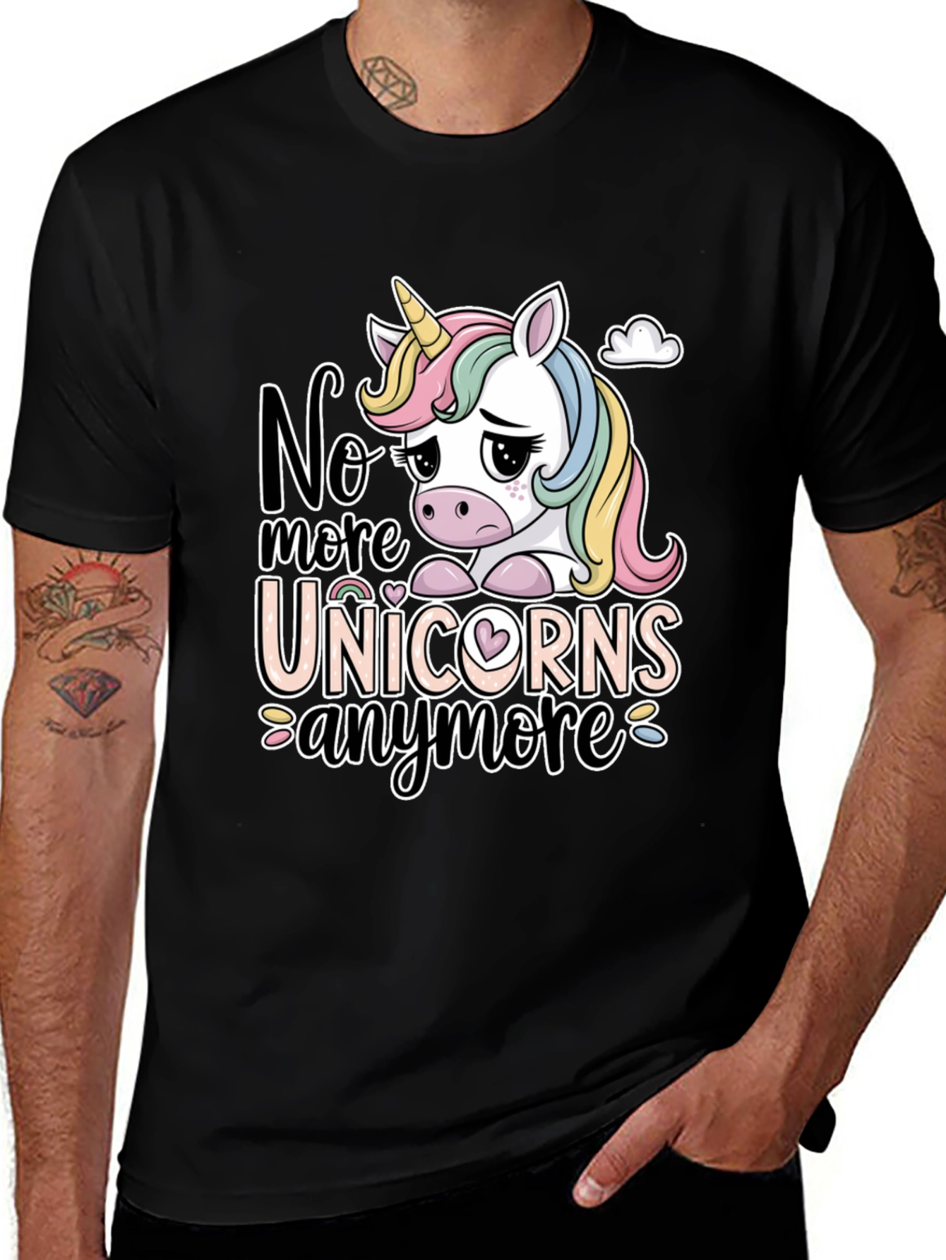 Variant 2 of Sad Unicorn Graphic Tee - "No More Unicorns" Black T-Shirt
