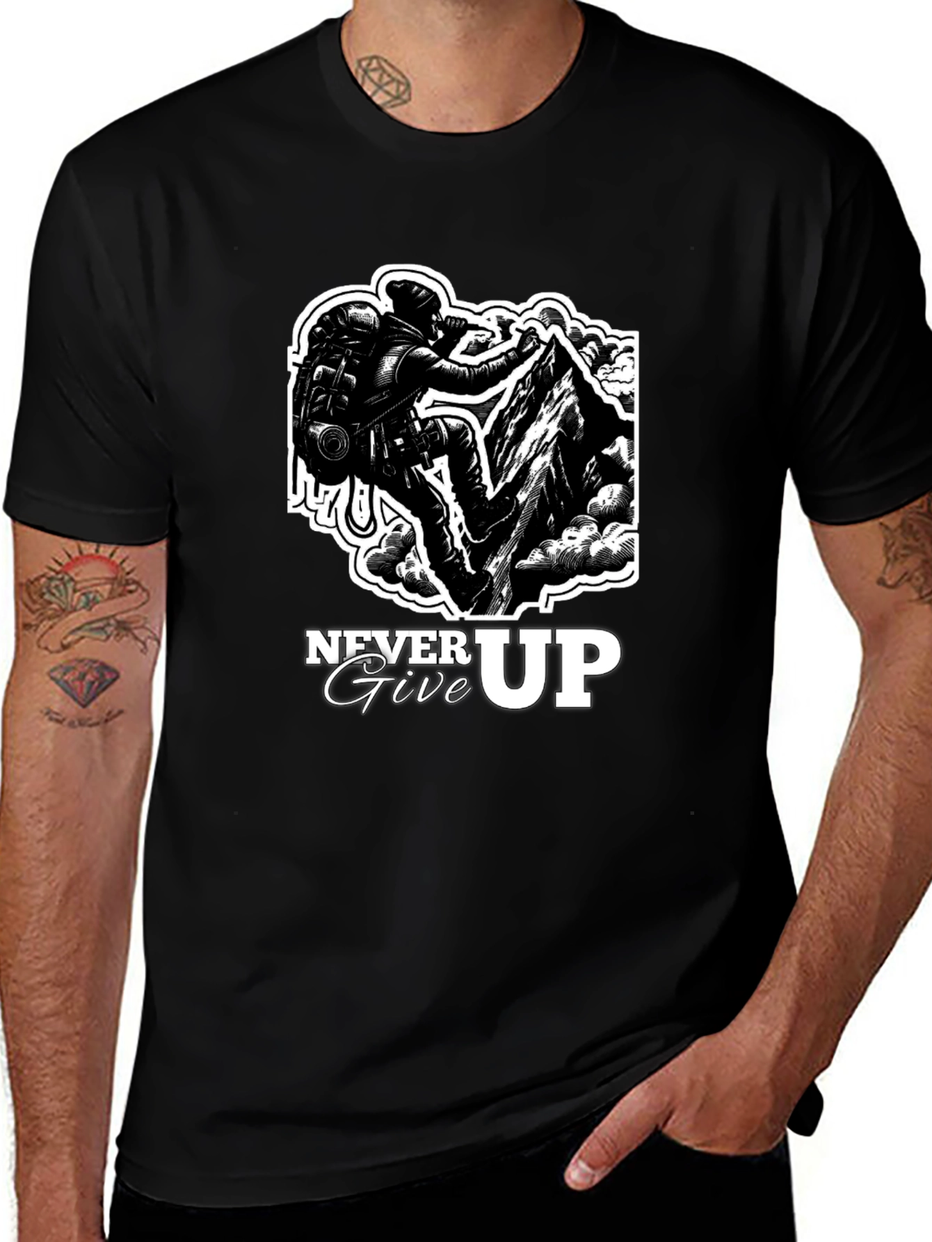 Variant 4 of Never Give Up Mountain Climbing Graphic Tee