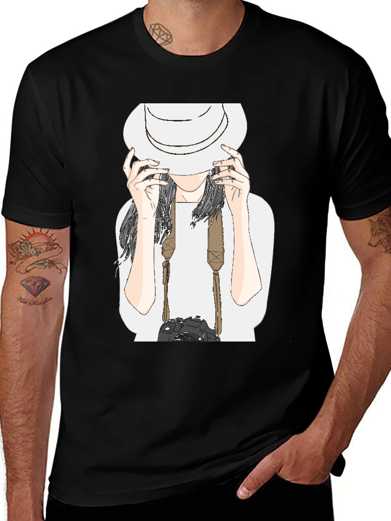 Variant 20 of Stylish Woman with Camera Black T-Shirt
