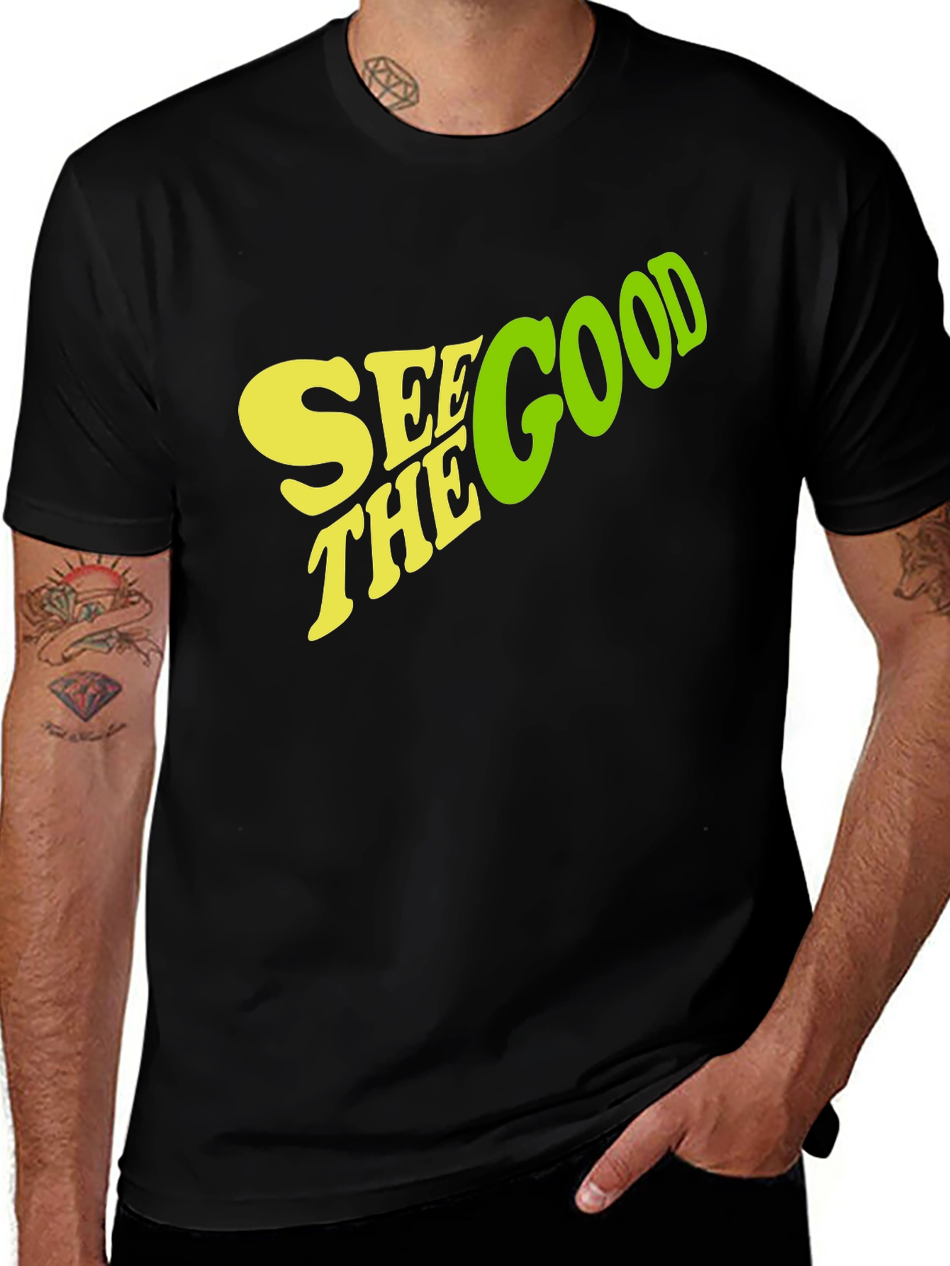 Variant 30 of See The Good Graphic Tee - Positive Vibes Black T-Shirt