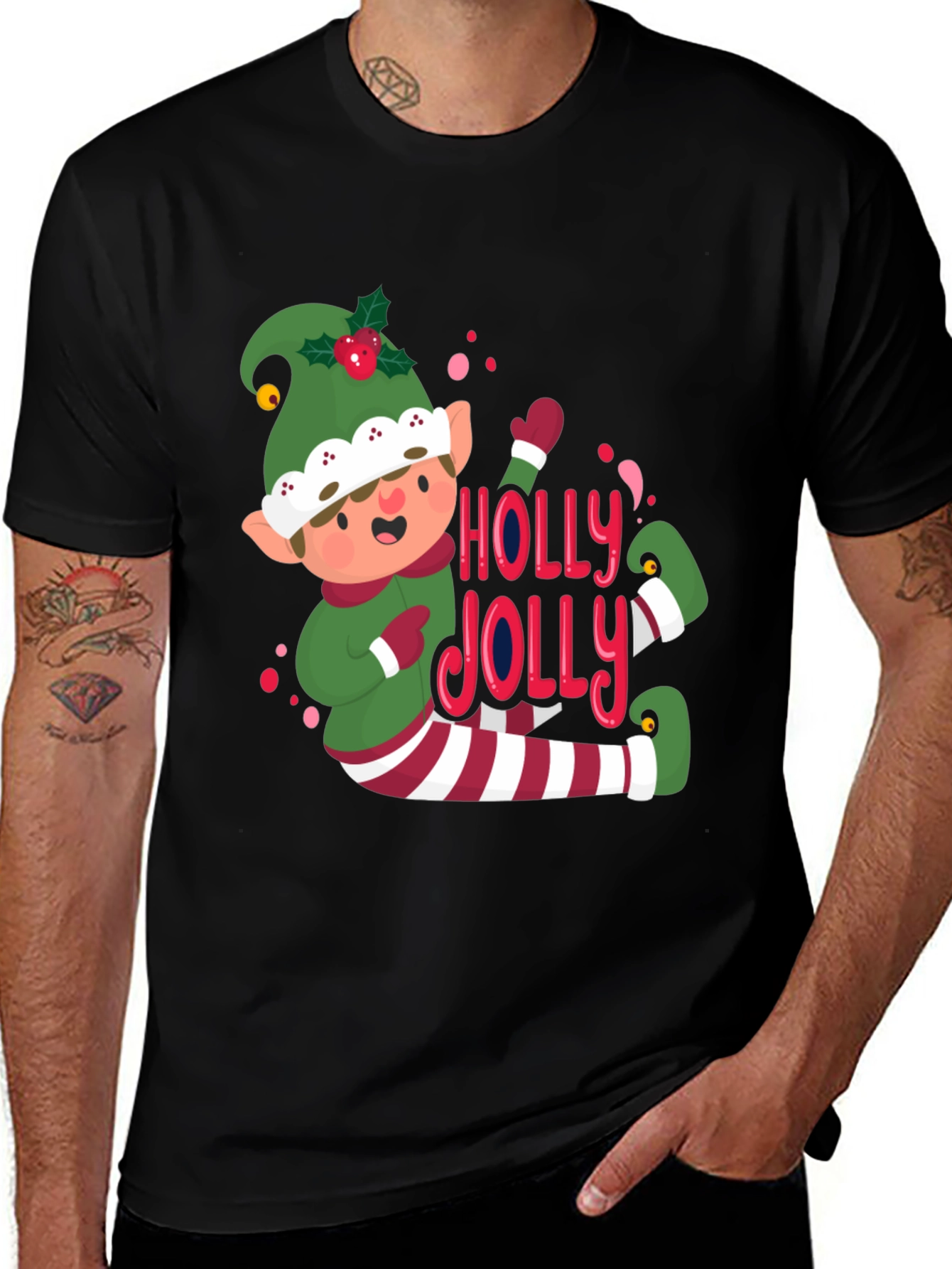 Festive Elf Holly Jolly Graphic Tee