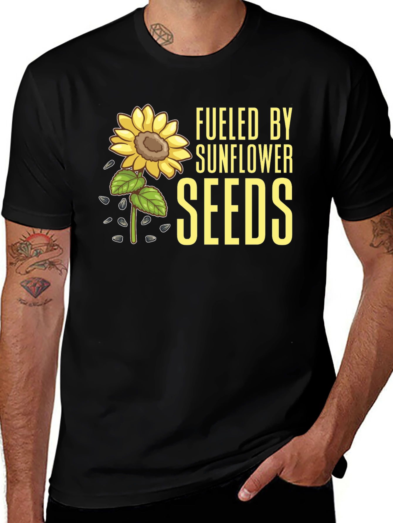 Sunflower Seeds Graphic Tee - Black Cotton T-Shirt