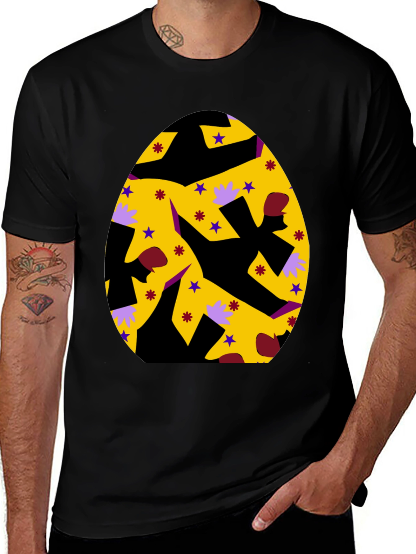Variant 4 of Funky Easter Egg Graphic Tee - Black Cotton Blend