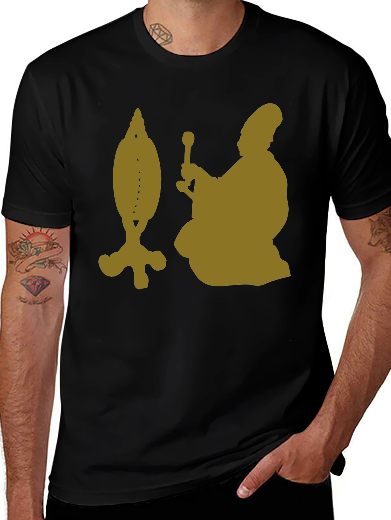 Variant 17 of Black T-Shirt with Unique Gold Graphic Design
