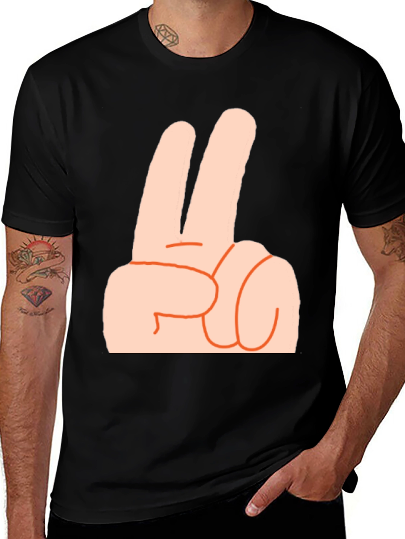 Variant 17 of Peace Sign Graphic Tee - Black Cotton Blend Casual Wear
