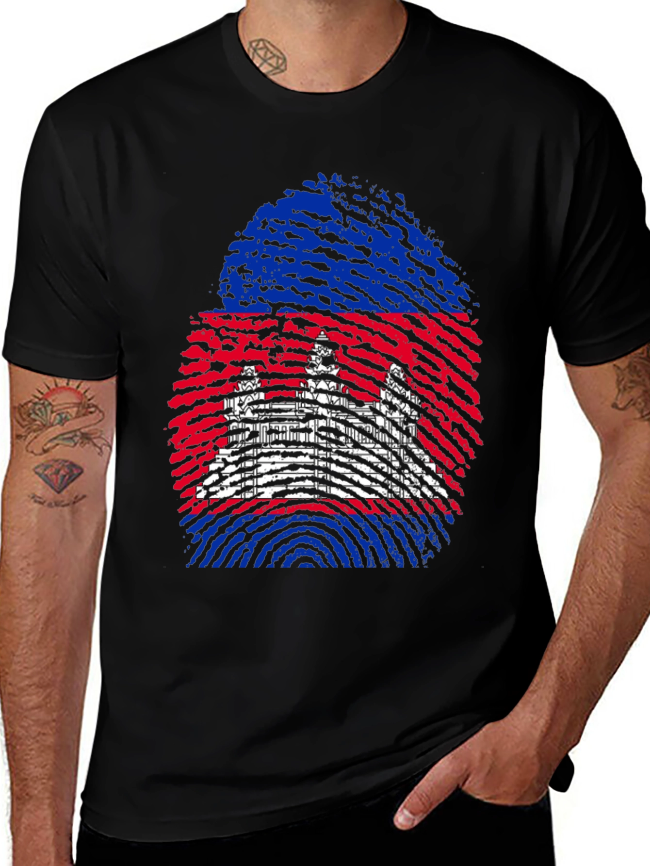 Cambodia Flag Fingerprint T-Shirt