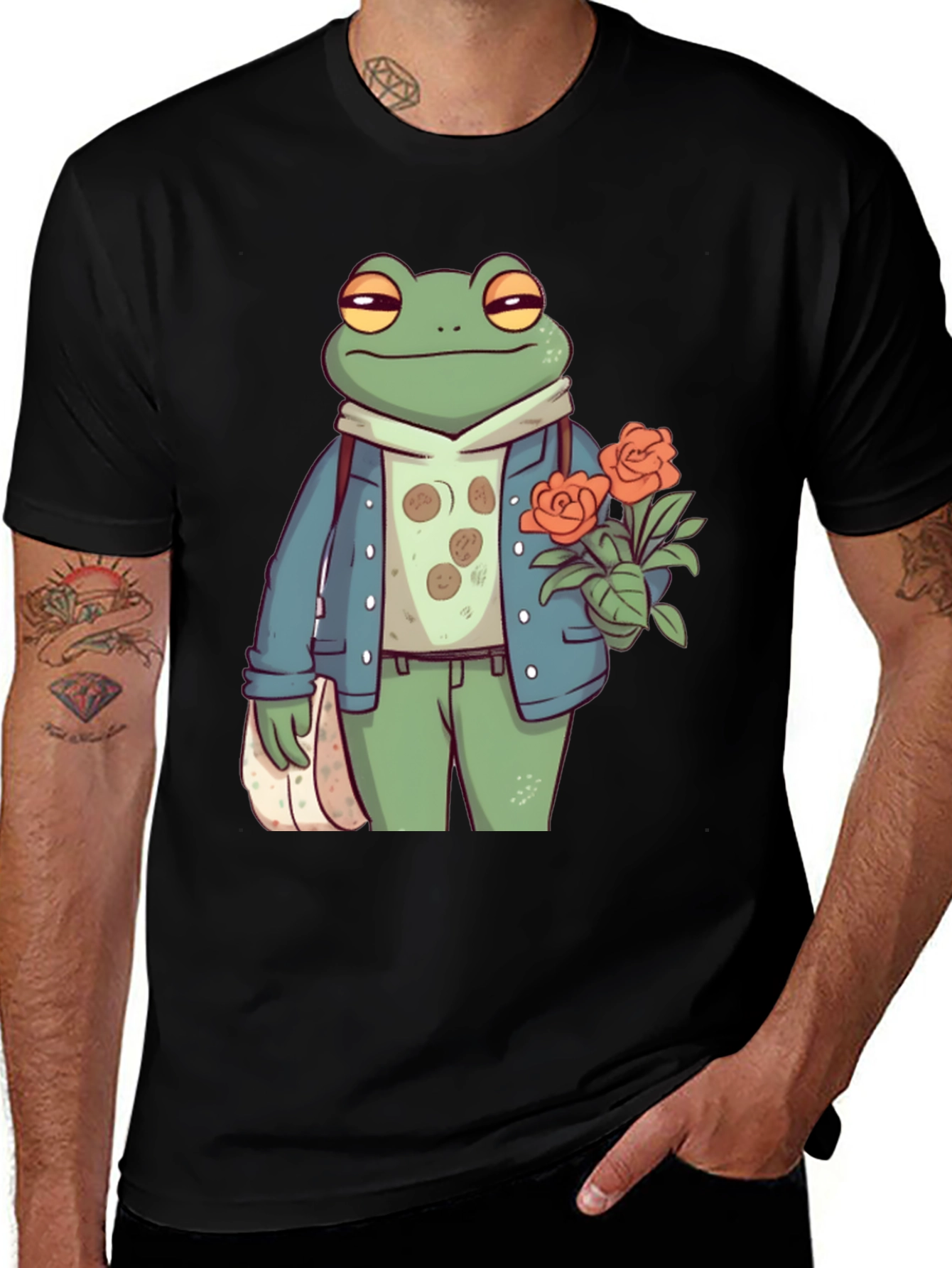Variant 4 of Stylish Frog with Flowers Graphic Tee
