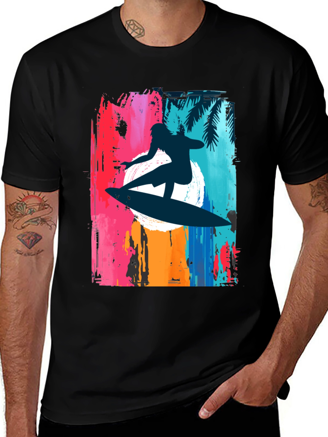 Variant 14 of Surfer Silhouette Tee - Colorful Retro Style